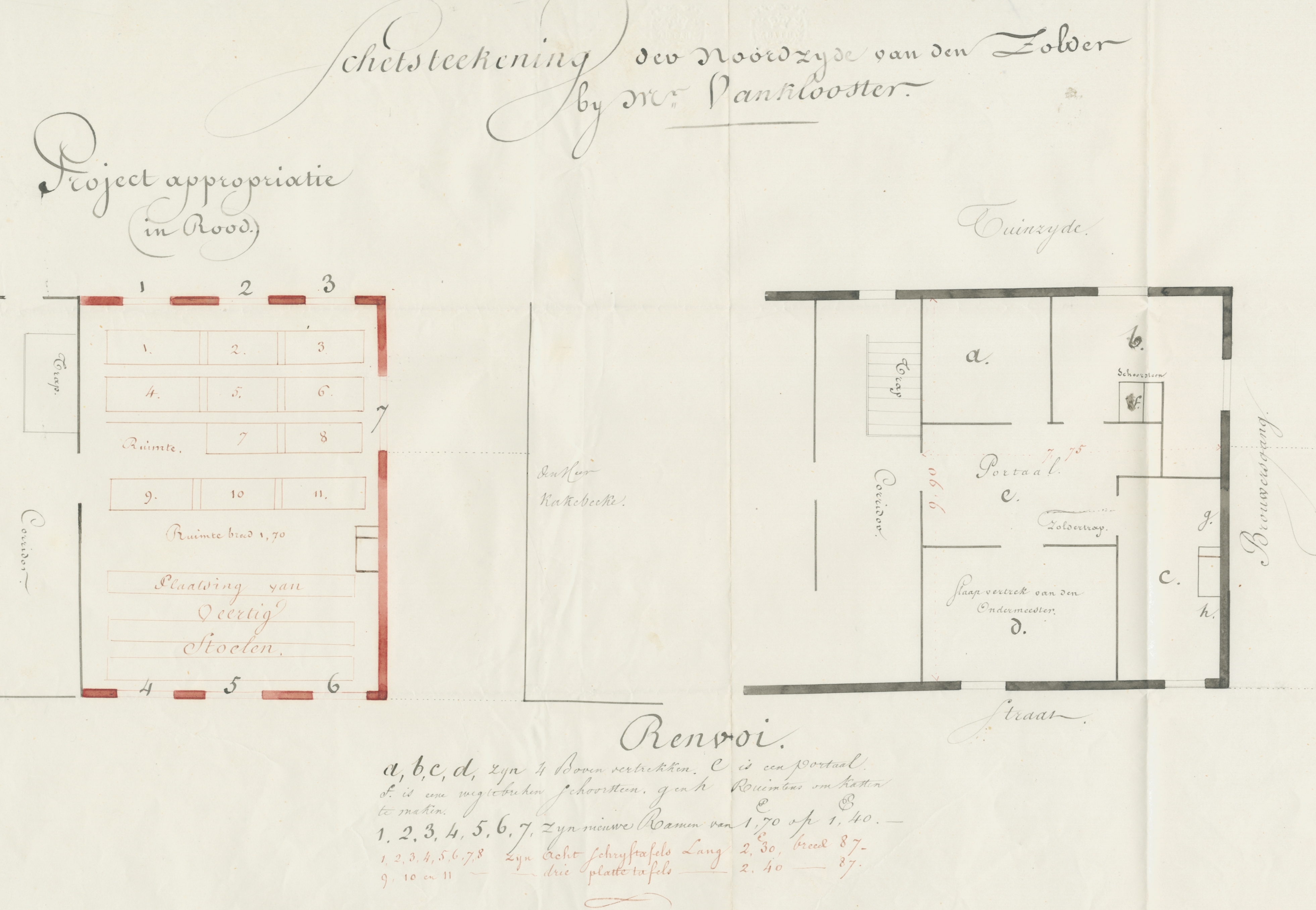 Ontwerp voor de verbouwing van de school aan de Beestenmarkt, 1842. GAG.ASG.inv.nr. 574.2, nr 857.