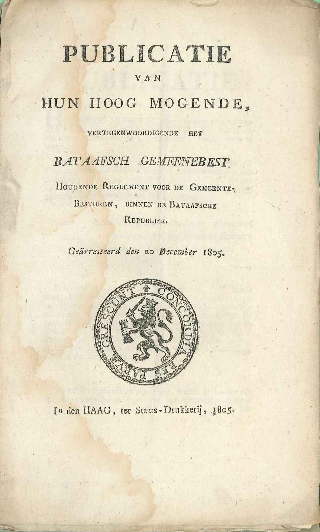 Reglement op de gemeentebesturen, 1805.