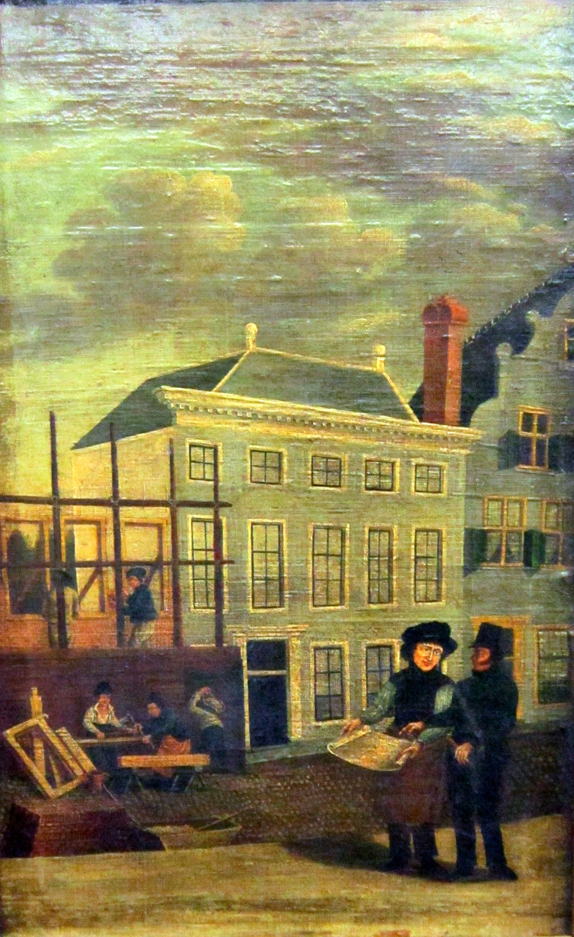 Schilderij van de bouw van de korenbeurs, 1835. HMDB.