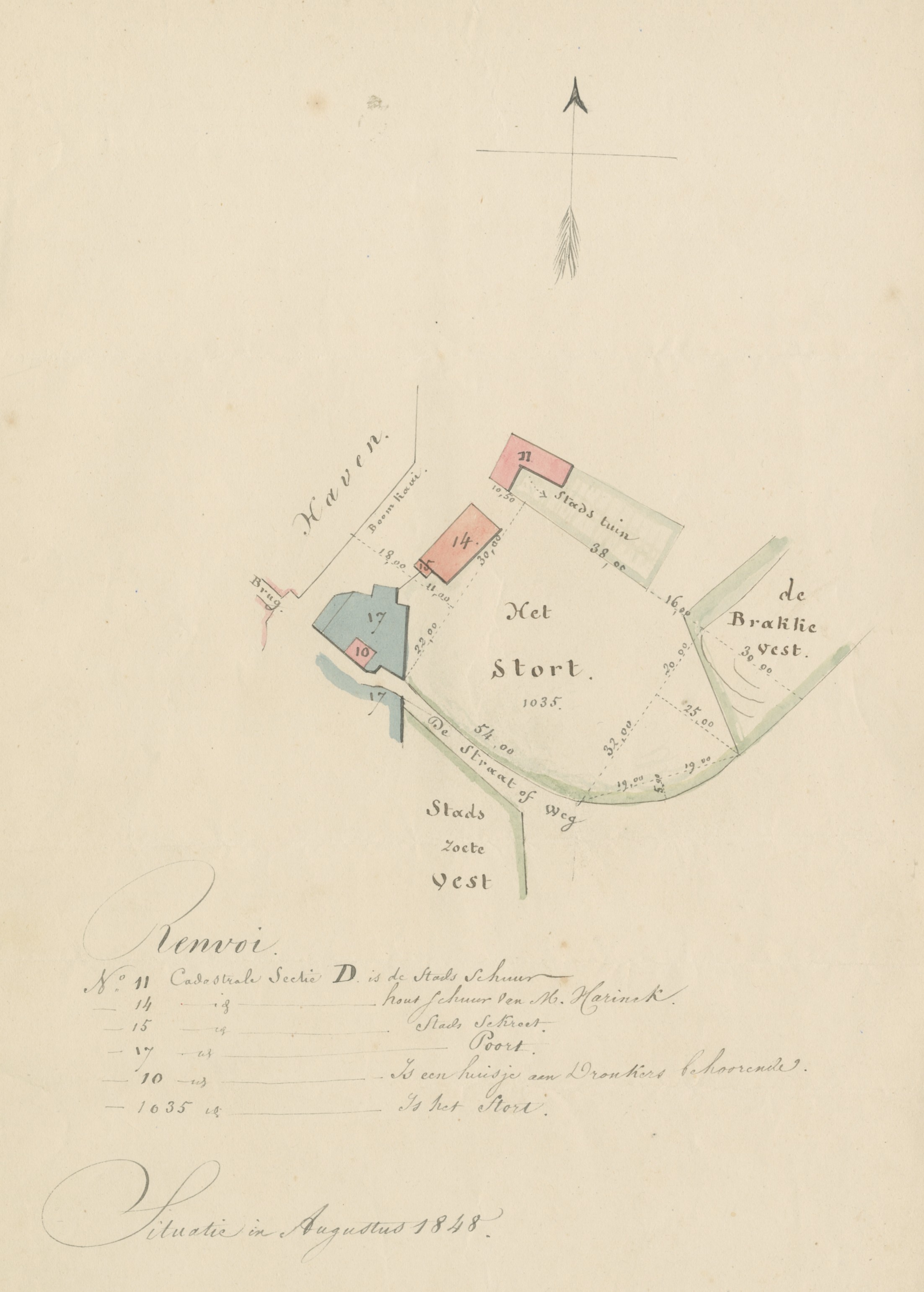 Situatieschets van de A. Joachimikade (Boomkaai) waar de gevangenis wordt gepland, 1848. GAG.ASG.inv.nr. 606, nr. 946.