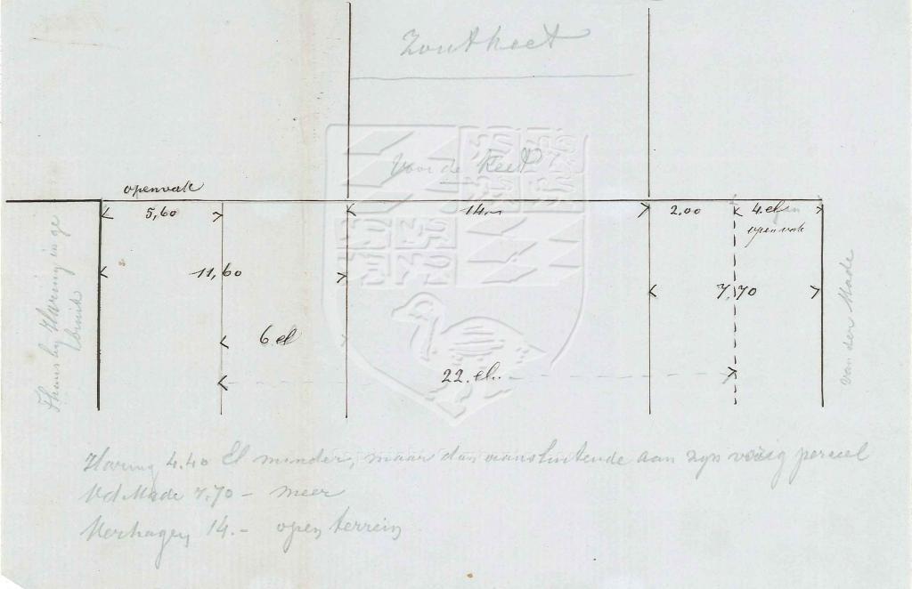 Situatieschets rond de zoutkeet van O. Verhagen aan de haven, 1857. GAG.AGG,inv.nr. 206, nr. 822.