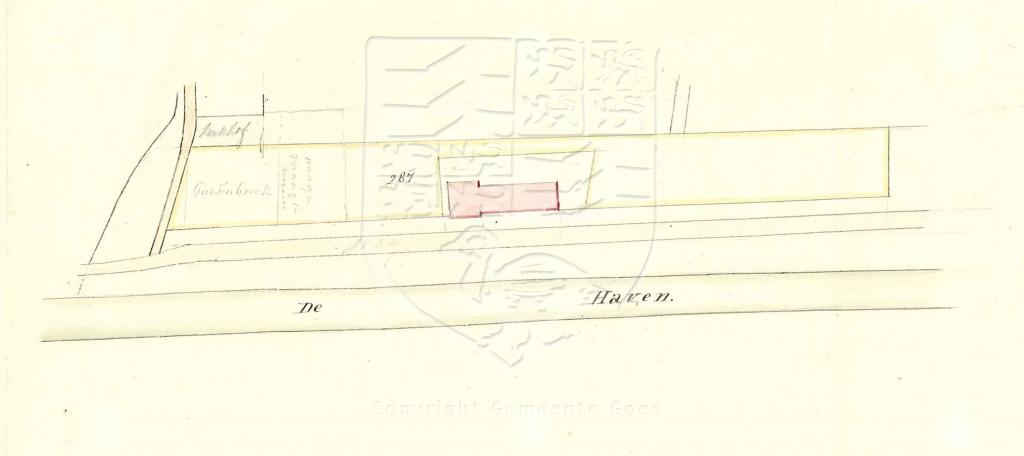 Situatieschets rond meestoof De Liefde en de gasfabriek, 1860. GAG.AGG.inv.nr. 237, nr. 385