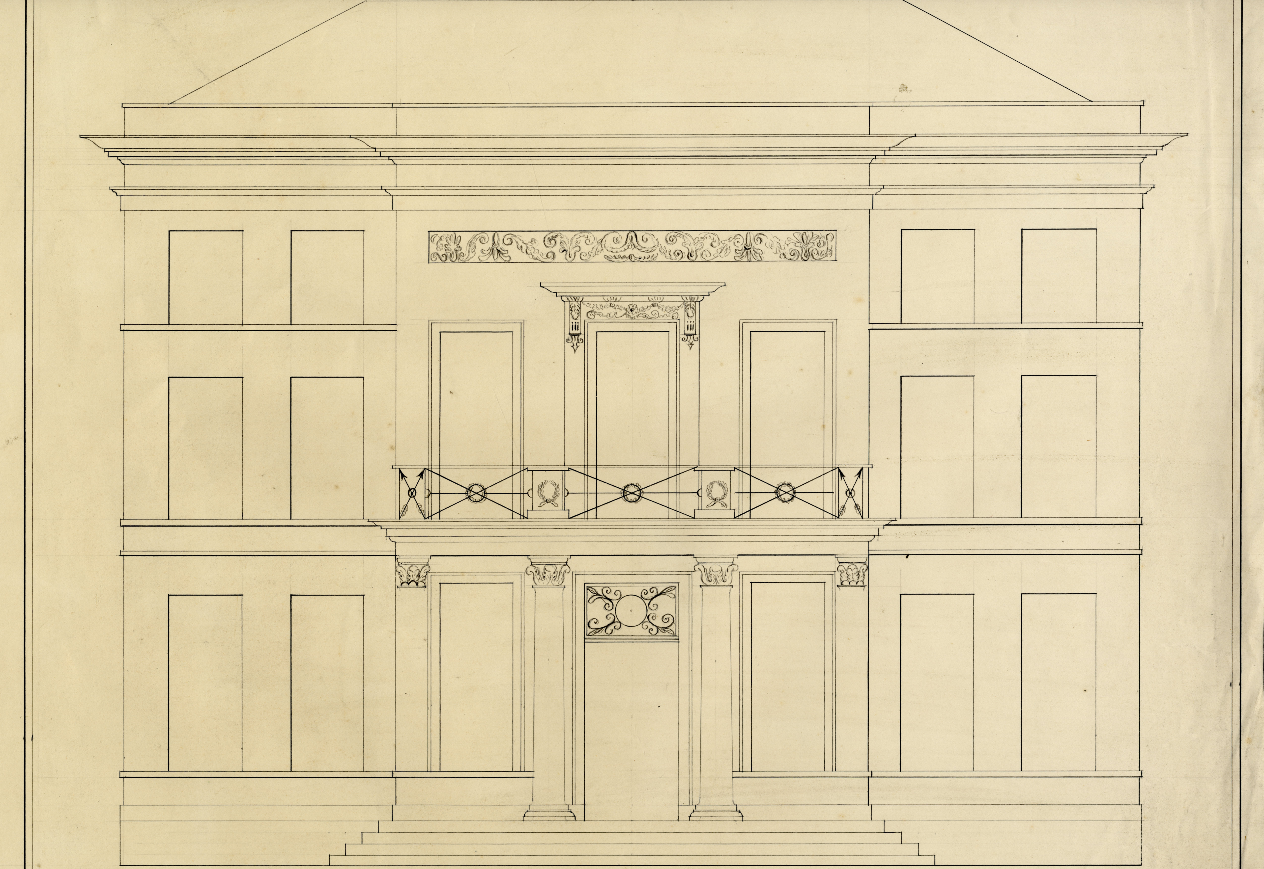Tekening van een fantasiegebouw, Job de Bruin, z.j. (ca. 1850). GAG.Arch.Tekenschool, inv.nr. 96.