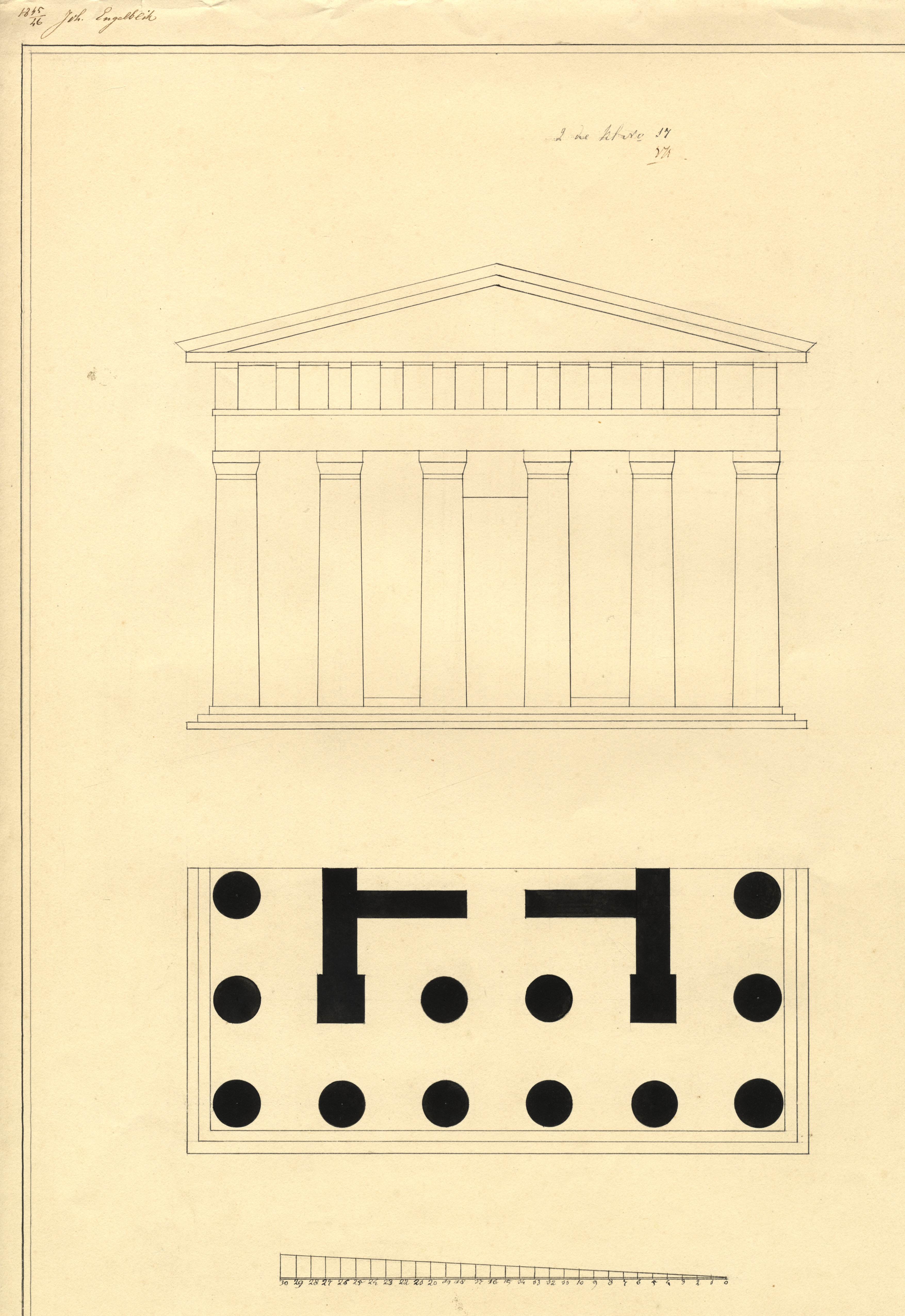 Tekening van een fantasiegebouw, Joh. Engelblik, 1845-46.GAG.Arch.Tekenschool, inv.nr. 99.