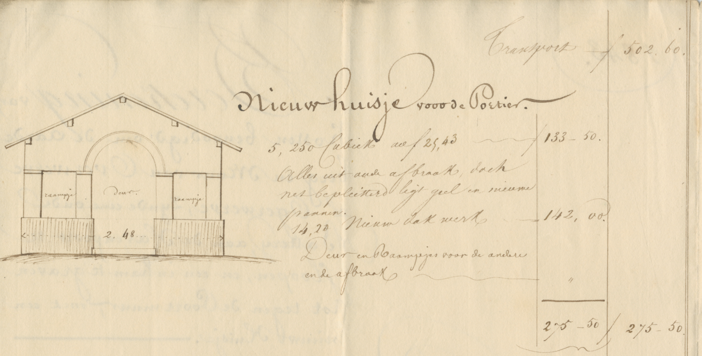 Tekening voor een nieuw portiershuisje aan de Nieuwe Havenpoort, 1842. GAG.ASG.inv.nr. 574.2, nr. 855.