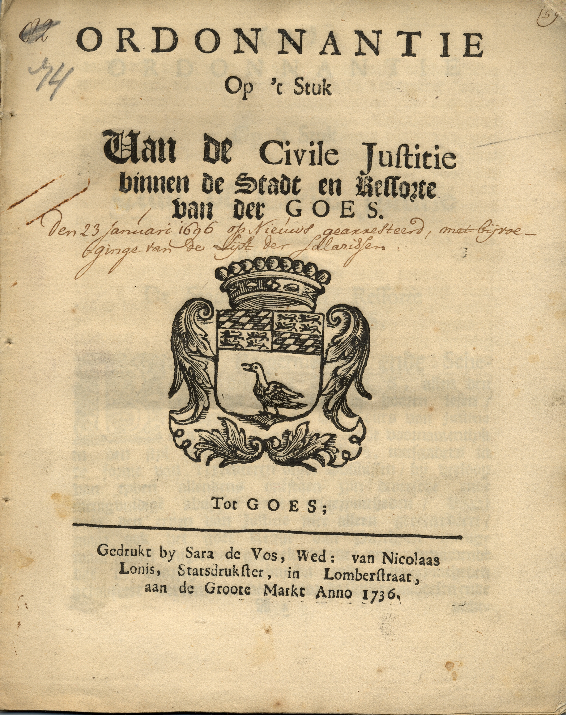 Ordonnantie op de Civile Justitie, 1736.