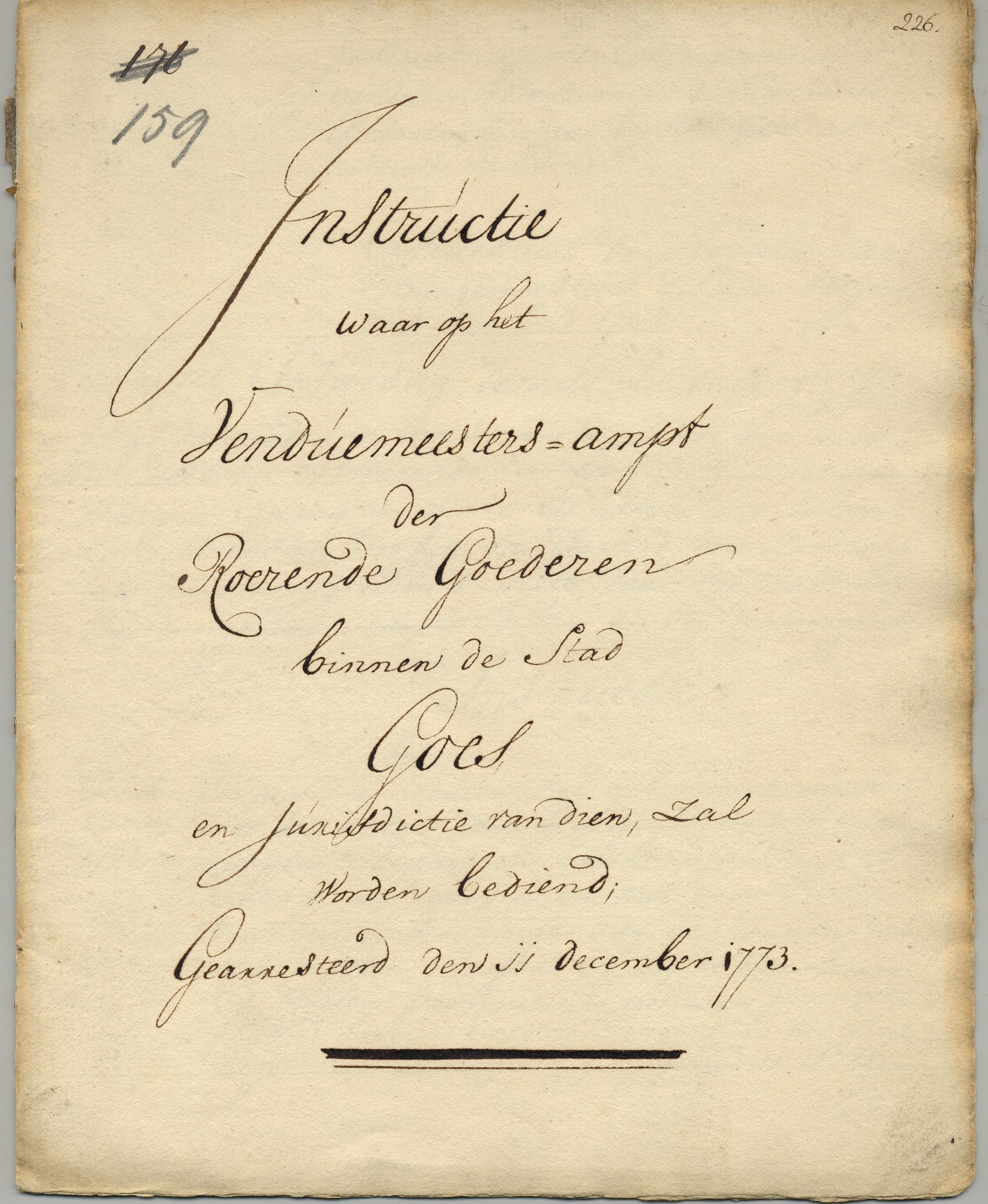 Instructie voor de venduemeester van roerende goederen, 1773.