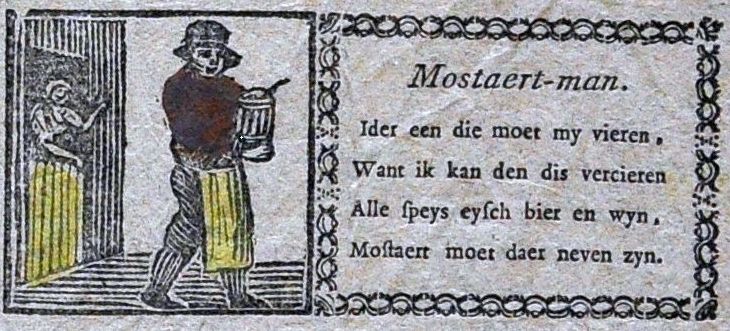 Straattype de Mosterdman, centsprent, 18e eeuw.
