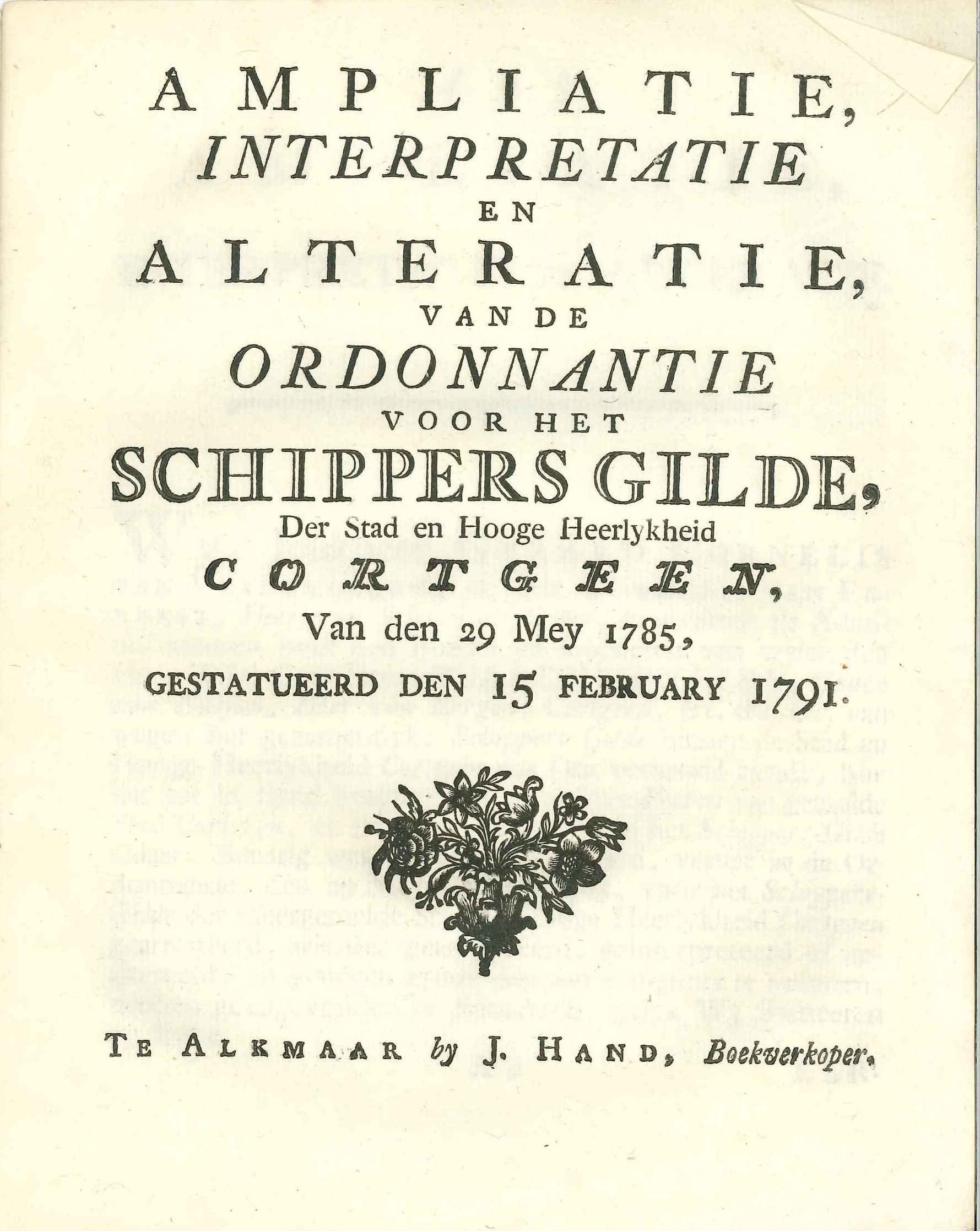 Ordonnantie voor het schippersgilde van de stad Kortgene, 1791.