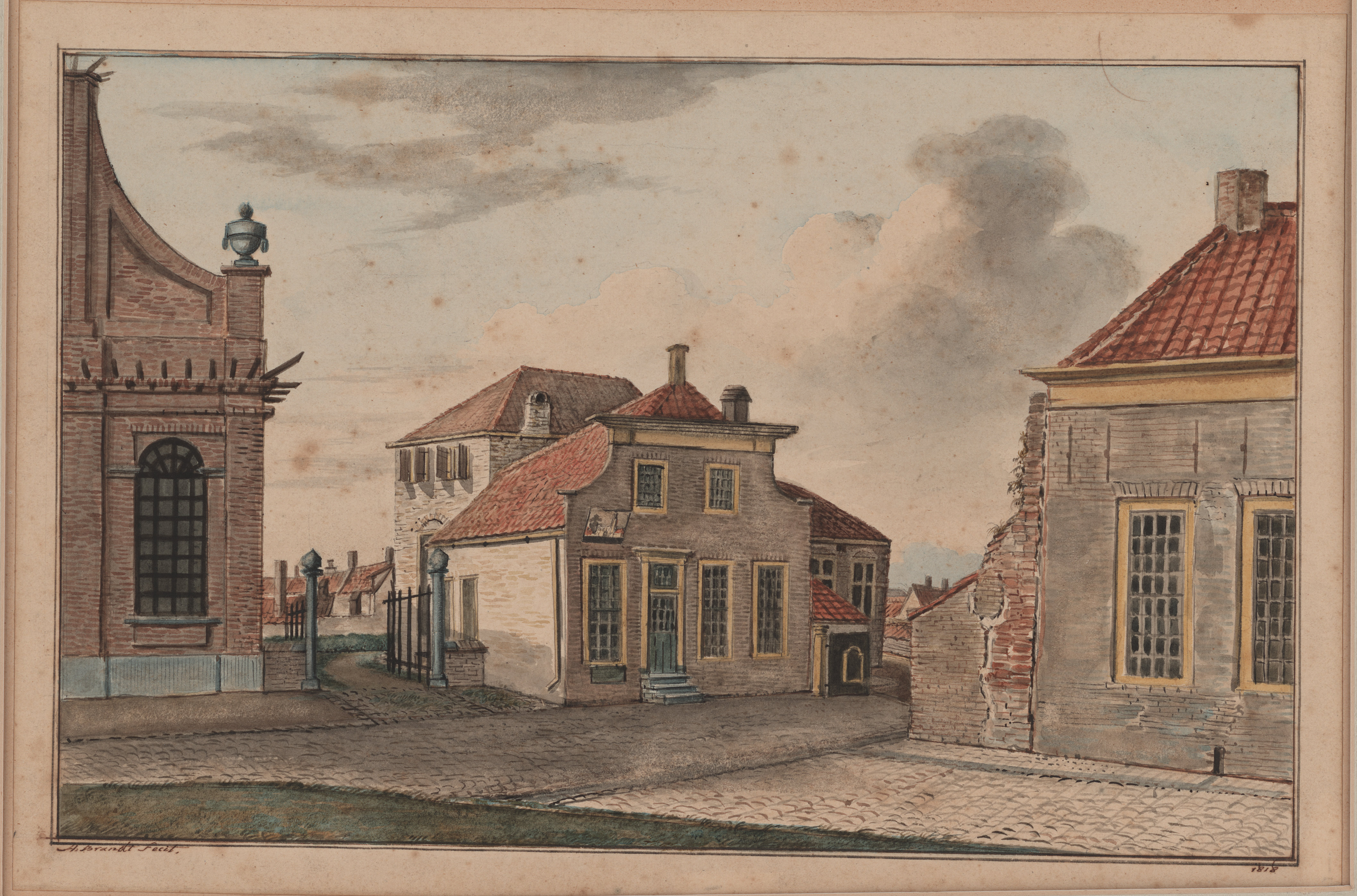 Slot Oostende met rechts de onderwijzerswoning, 1818.