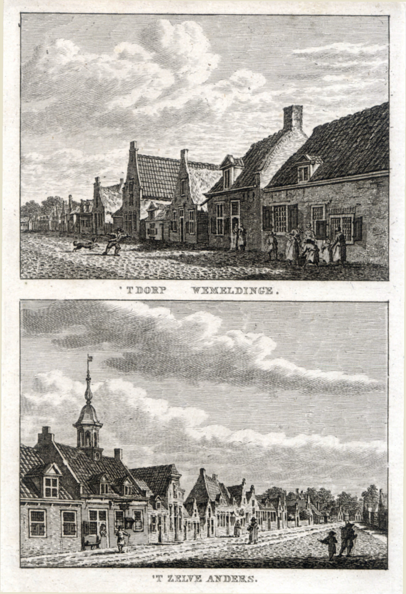 Dorpsstraat te Wemeldinge met het rechthuis, 1750.