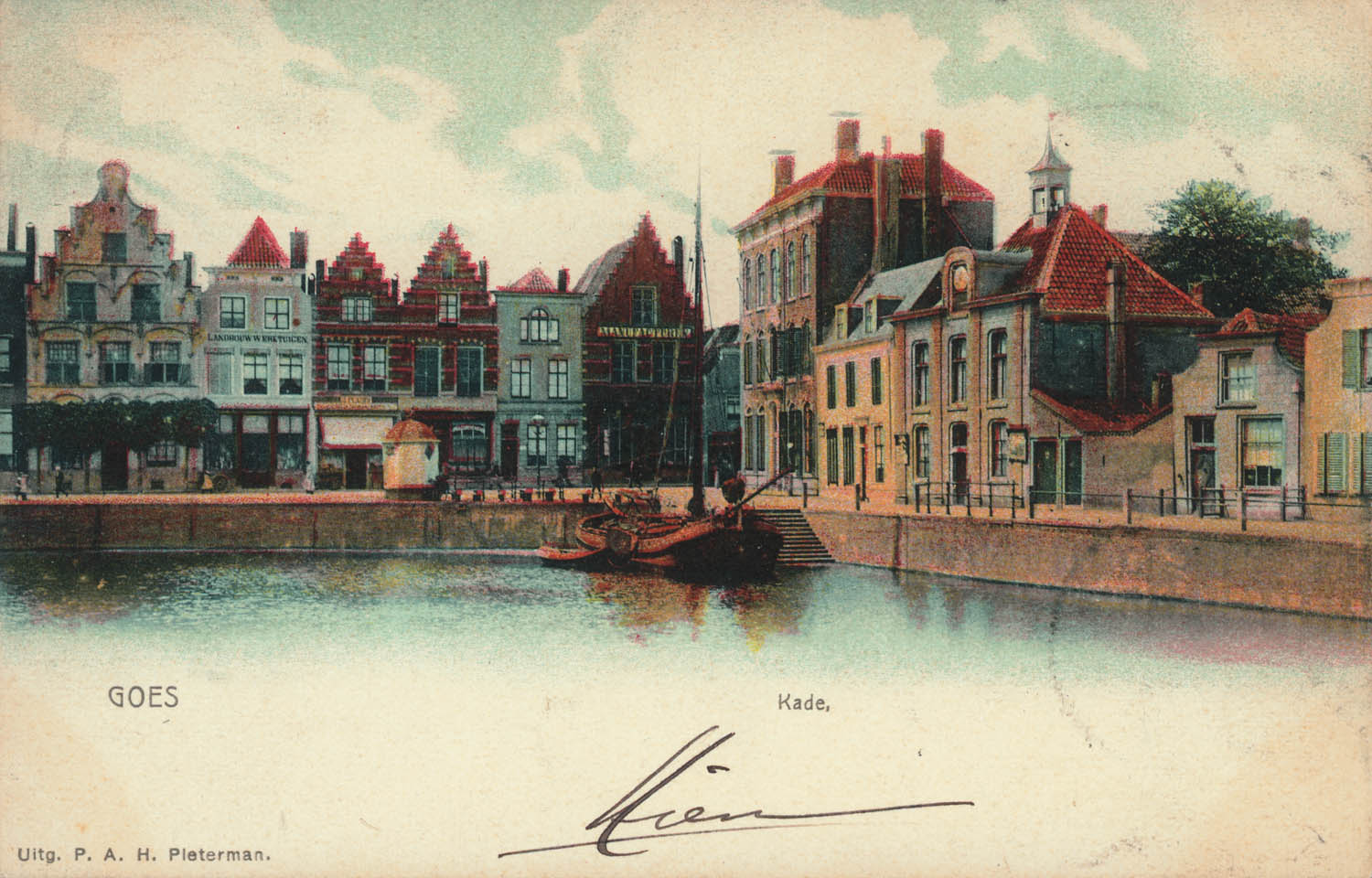Turfkade met Gotische Huis, rechts Kleine Kade, ca. 1900.