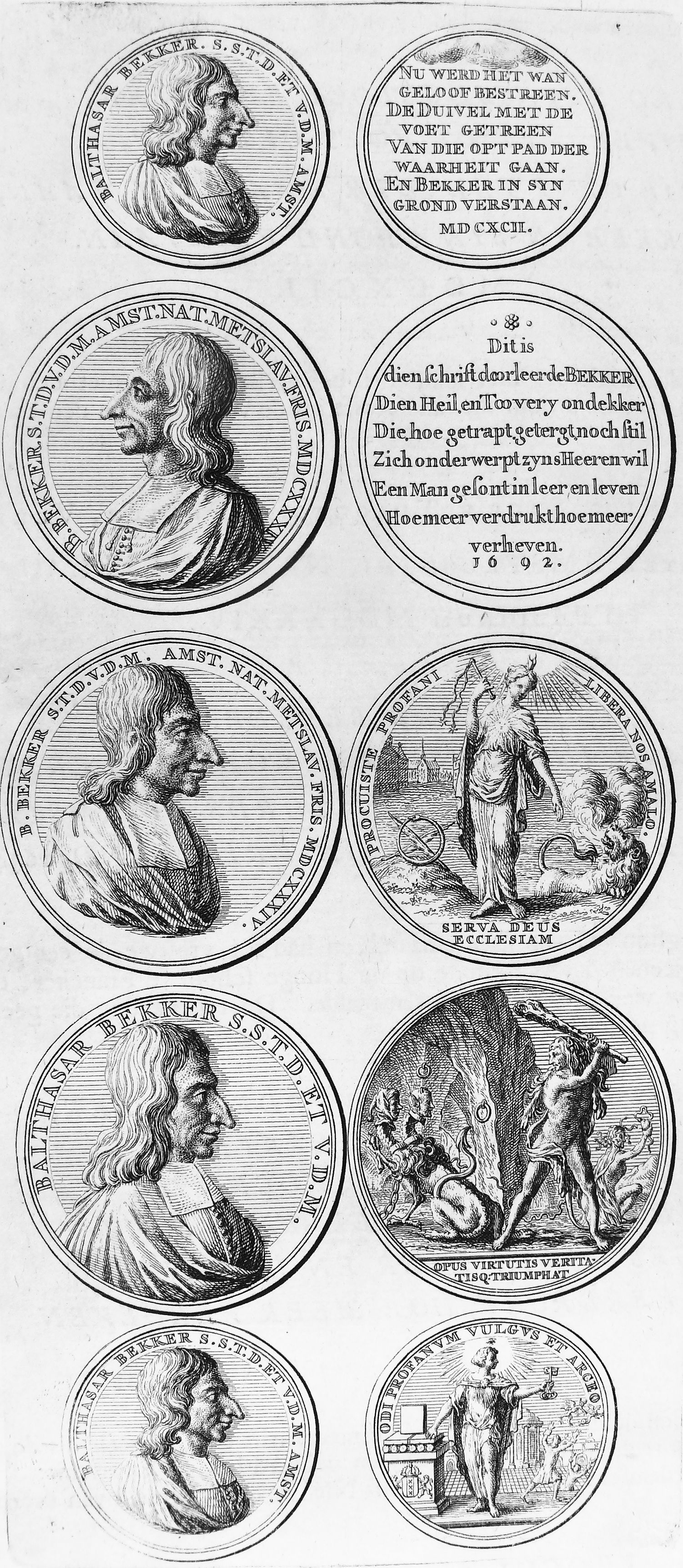 Gedenkpenning voor vooruitstrevend predikant Balthasar Bekker (1634-1698).