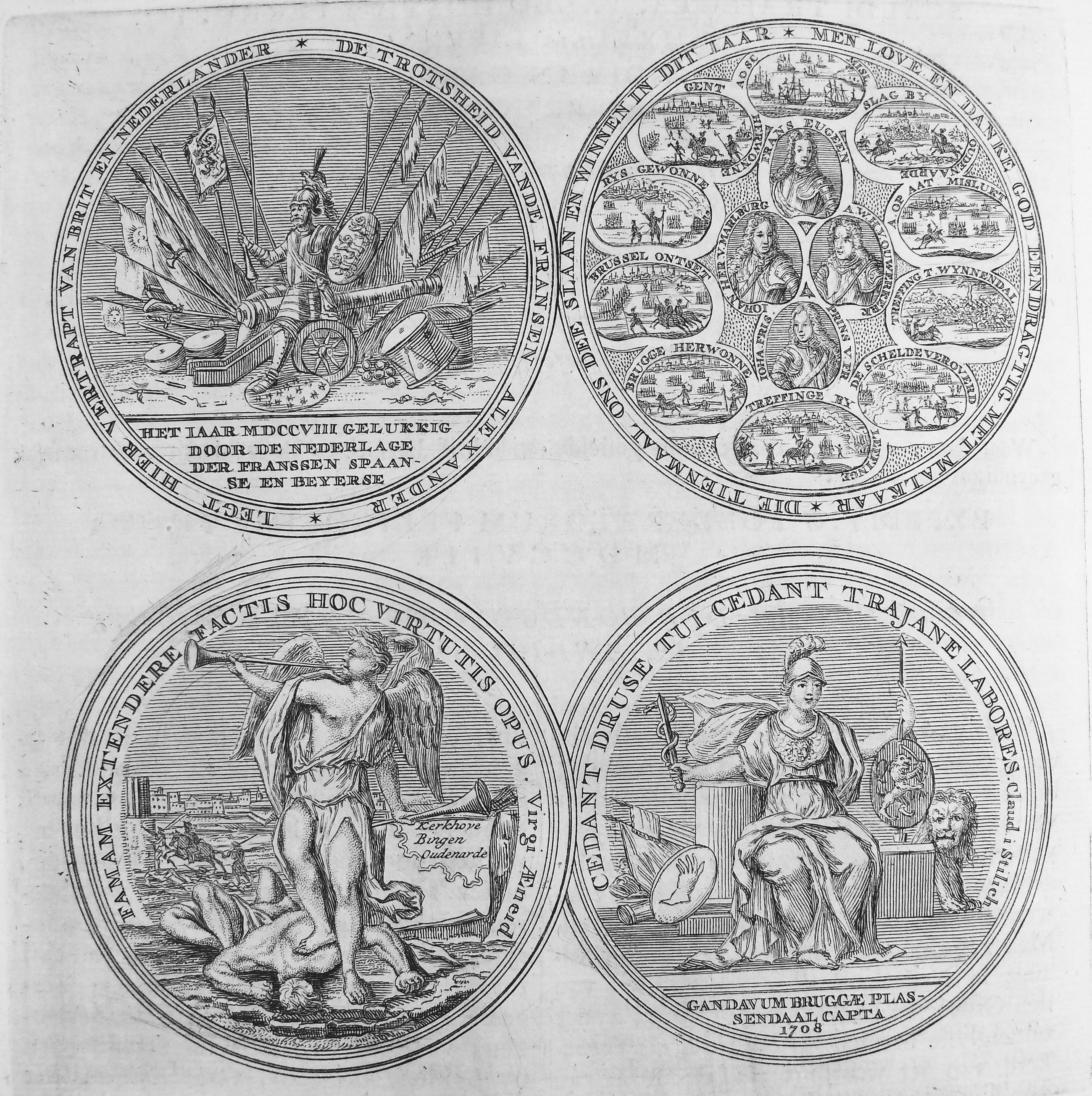 Gedenkpenning op de inname van Gent, Brugge en Passendale, 1708.