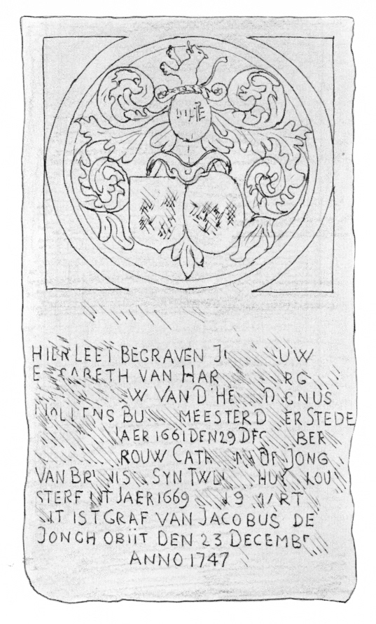 Grafzerk van Jacobus de Jongh, 1747, begraven onder een oudere zerk.