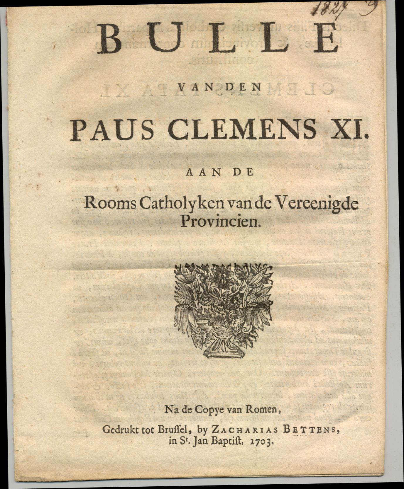 Bul van Paus Clemens XI, 1703.