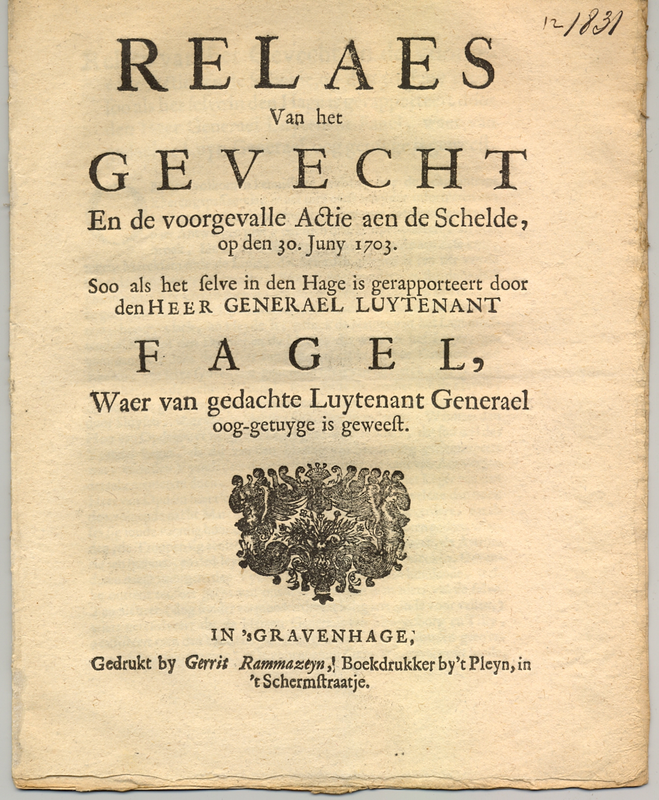 Pamflet over een gevecht aan de Schelde, 1703.