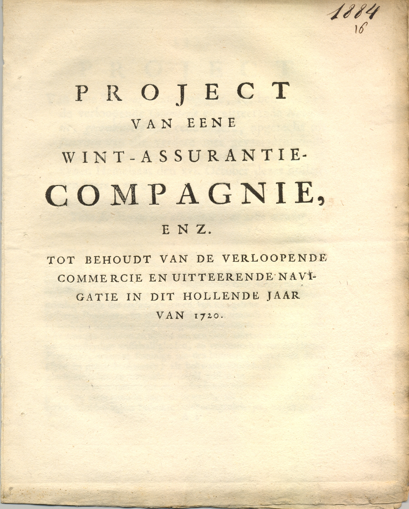 Project van een Wint-Assurantie-Compagnie, 1720.