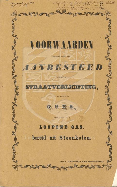 Aanbesteding voor de levering van gas voor straatlantaarns, 1857. GAG.AGG.inv.nr.209, nr. 1134.