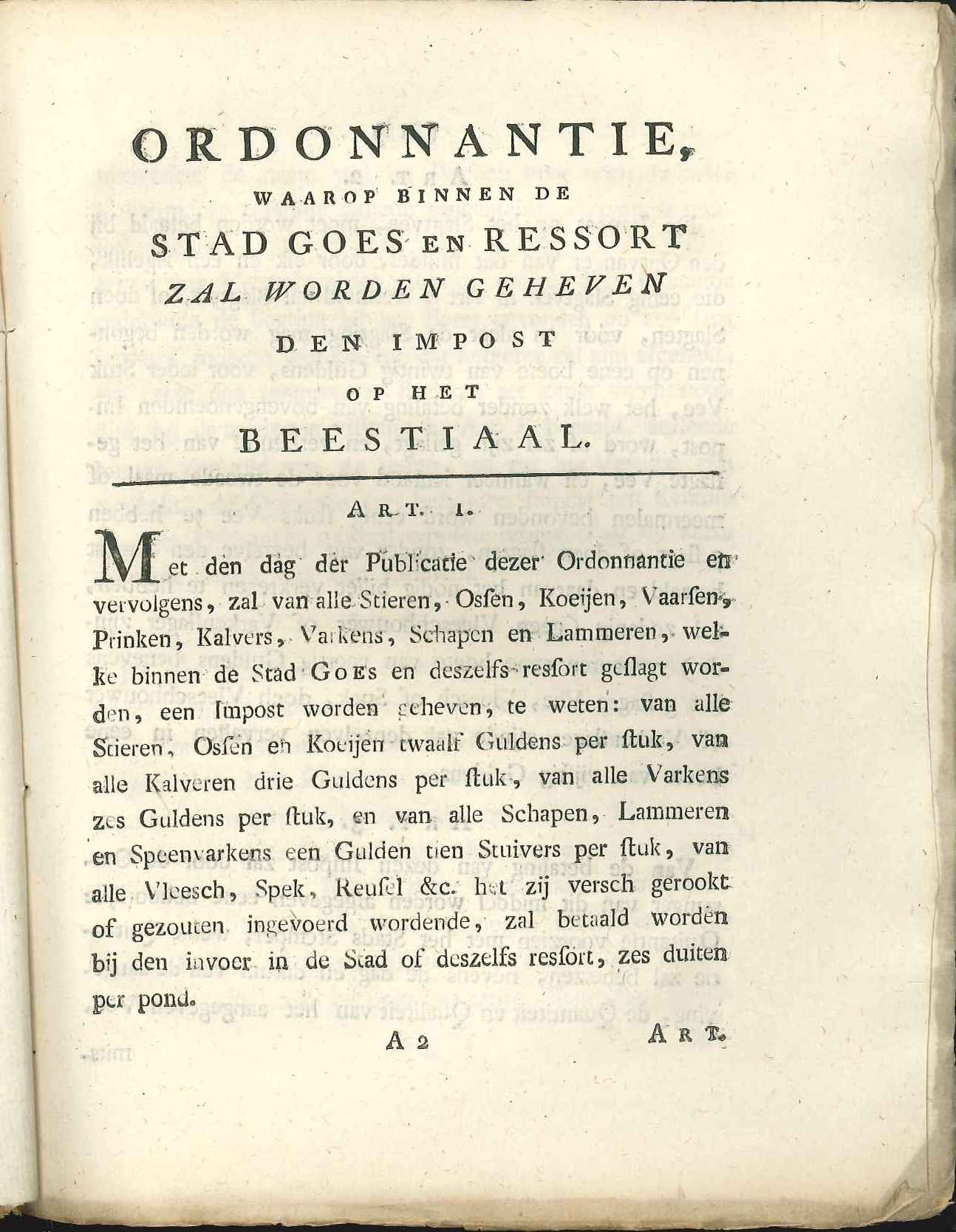 Aanhef van de verordening over de belasting op beesten, 1815.