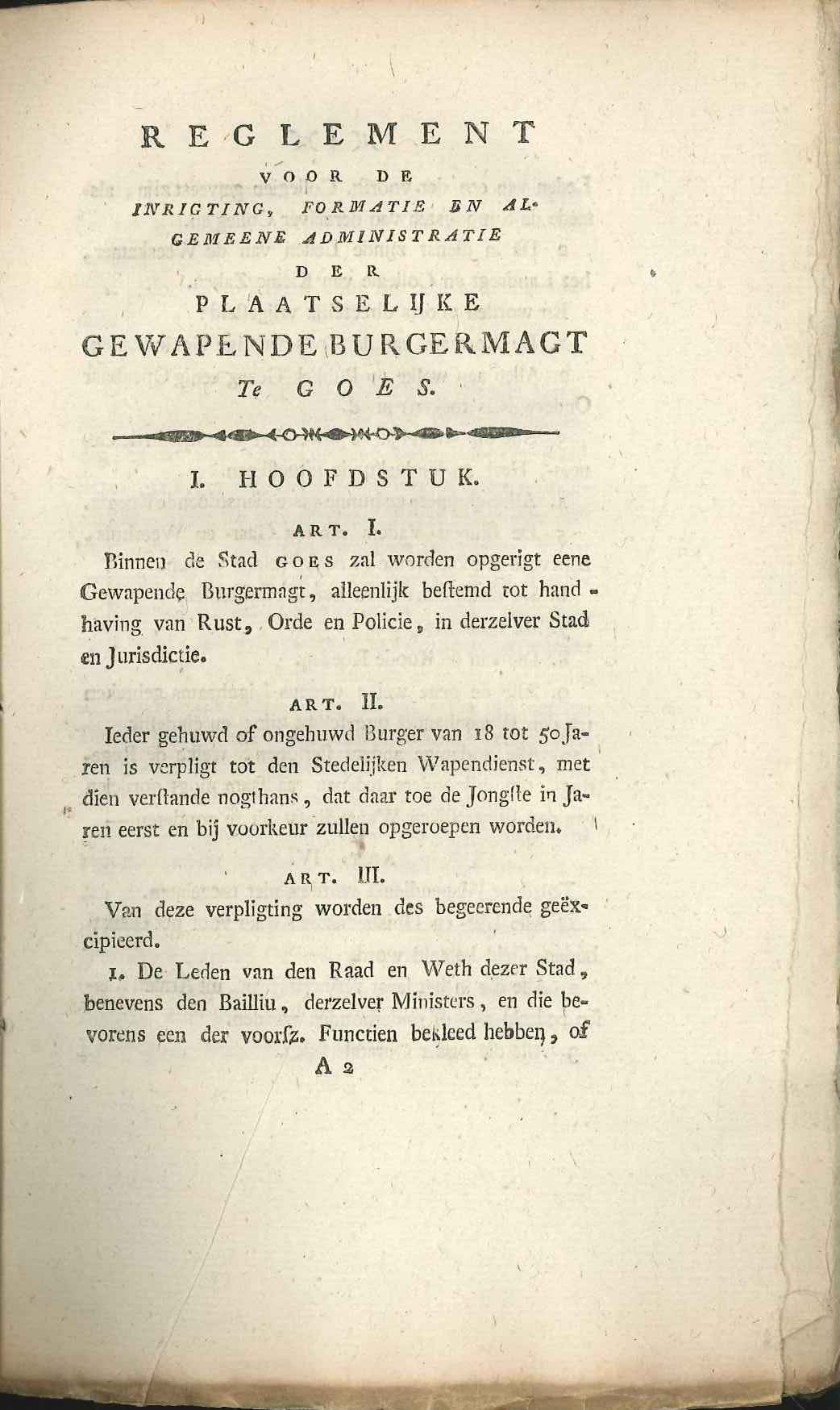 Aanhef van het reglement op de gewapende burgerwacht, 1806.