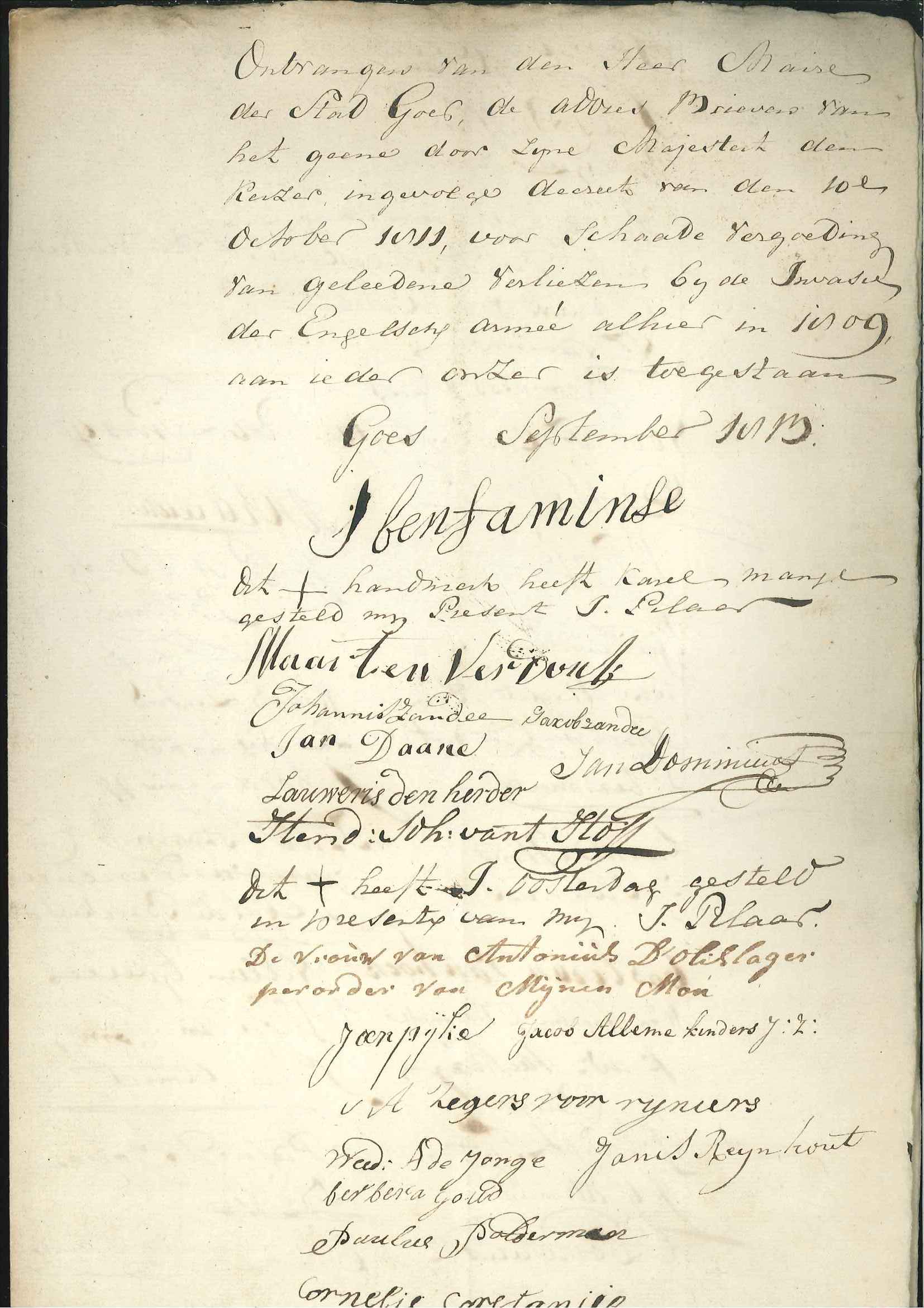 Aantekeningen over gedane uitkeringen voor geleden schade door de Engelsen in 1809, 1813.
