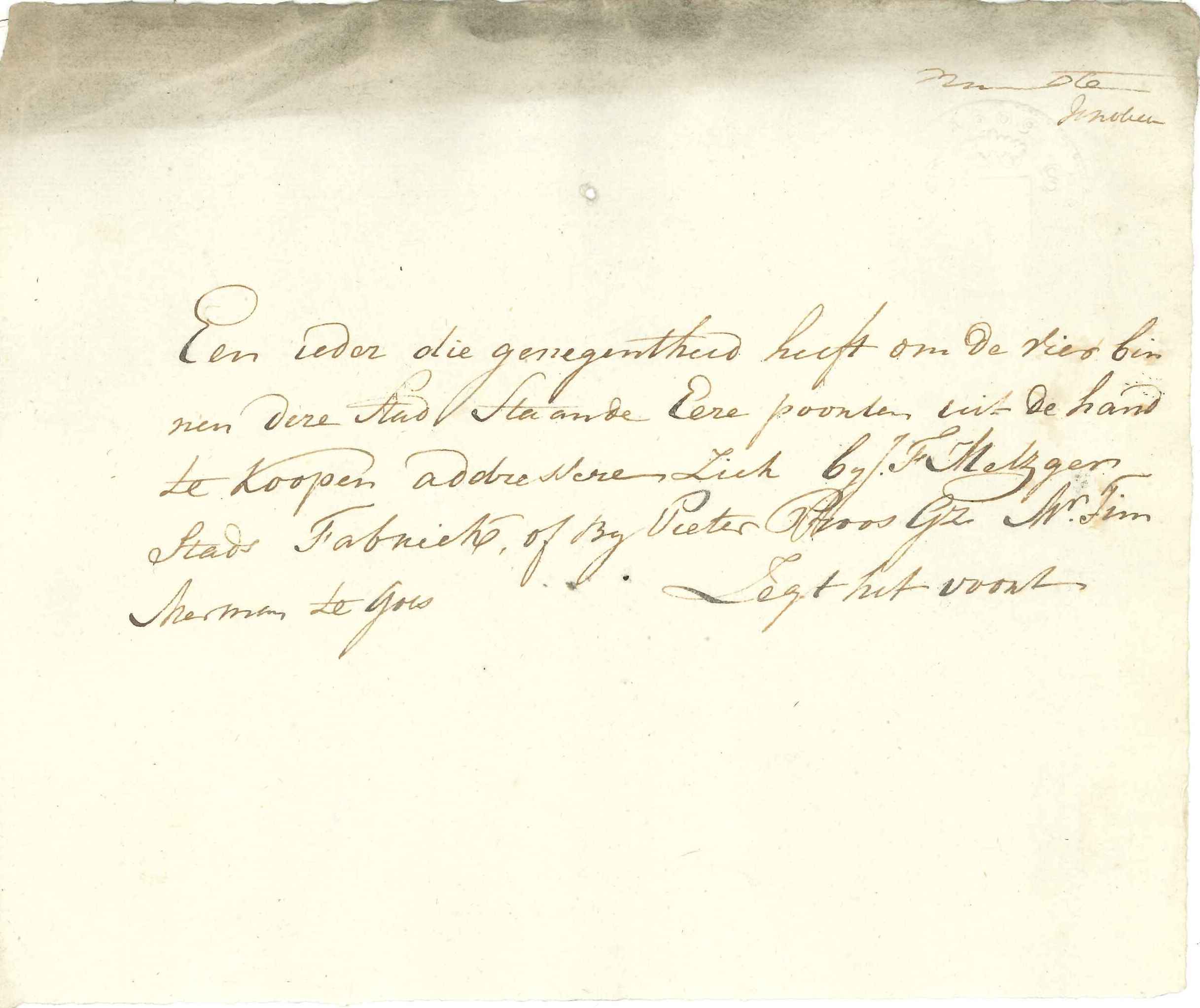 Advertentie waarin erepoorten voor het koninklijk bezoek van 1809 te  koop worden aangeboden.