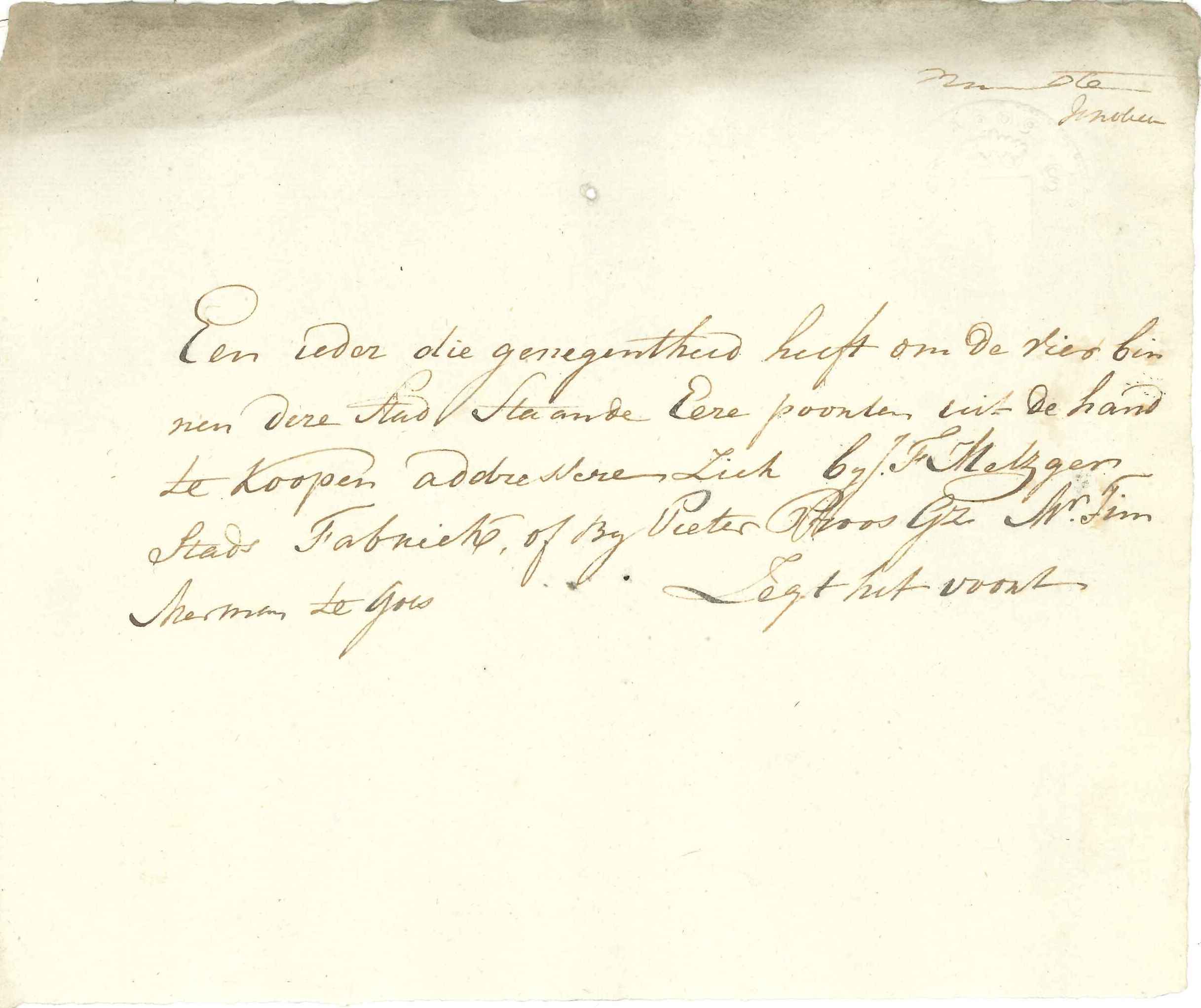 Advertentie waarin erepoorten voor het koninklijk bezoek van 1809 te koop worden aangeboden.