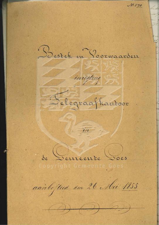 Bestek voor het telegraafkantoor, 1855. GAG.AGG.inv.nr. 181, nr. 570.