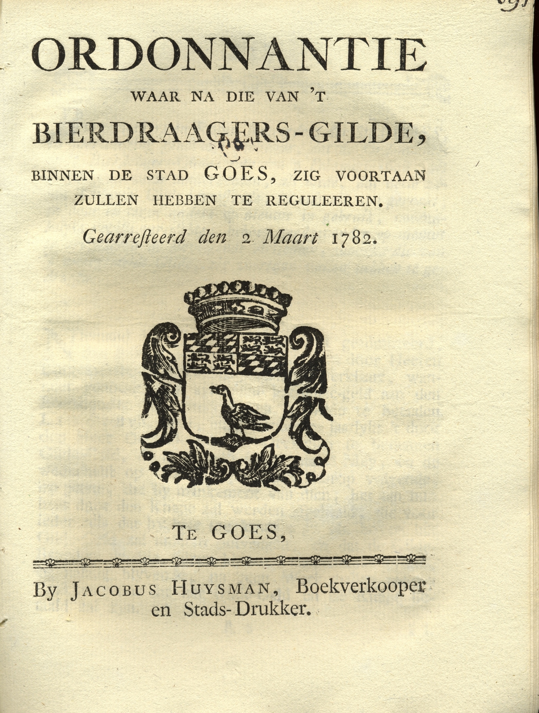 Ordonnantie voor de bierdragers, 1782.