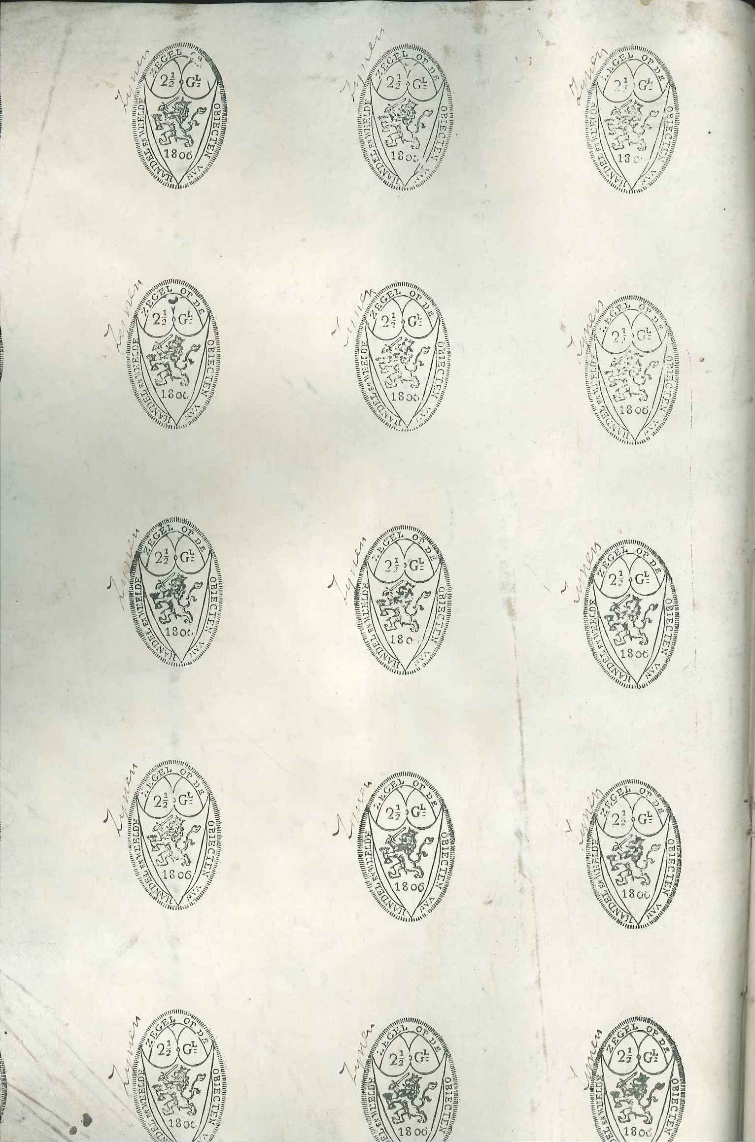 Binnenzijde van een register van de bank van lening, met zegelstempel, 1806.