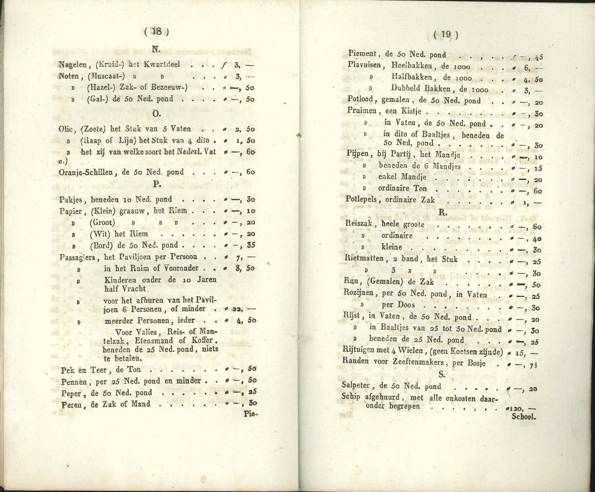 Bladzijde uit het reglement op het beurtveer naar Amsterdam, 1834. GAG.ASG.inv.nr. 2453.