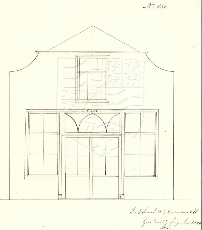 Bouwtekening van Lange Vorststraat 62, 1858. GAG.AGG.inv.nr. 218, nr. 830.