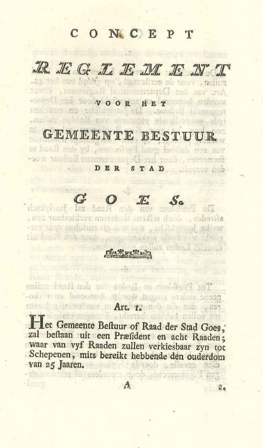 Concept reglement op het gemeentebestuur van Goes, 1802.