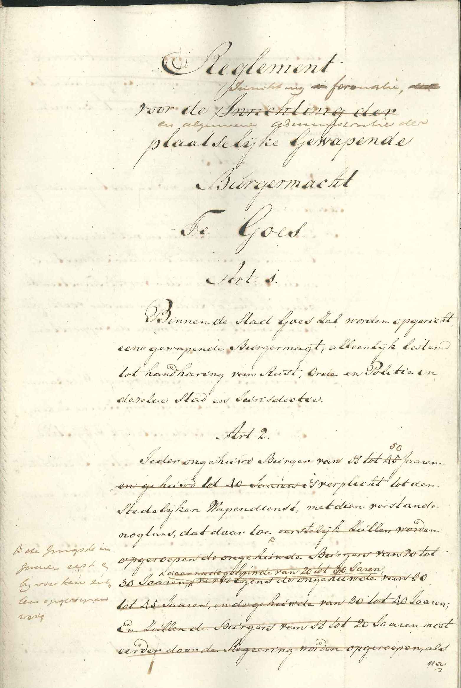 Concept van het reglement op de burgerwacht, 1806.