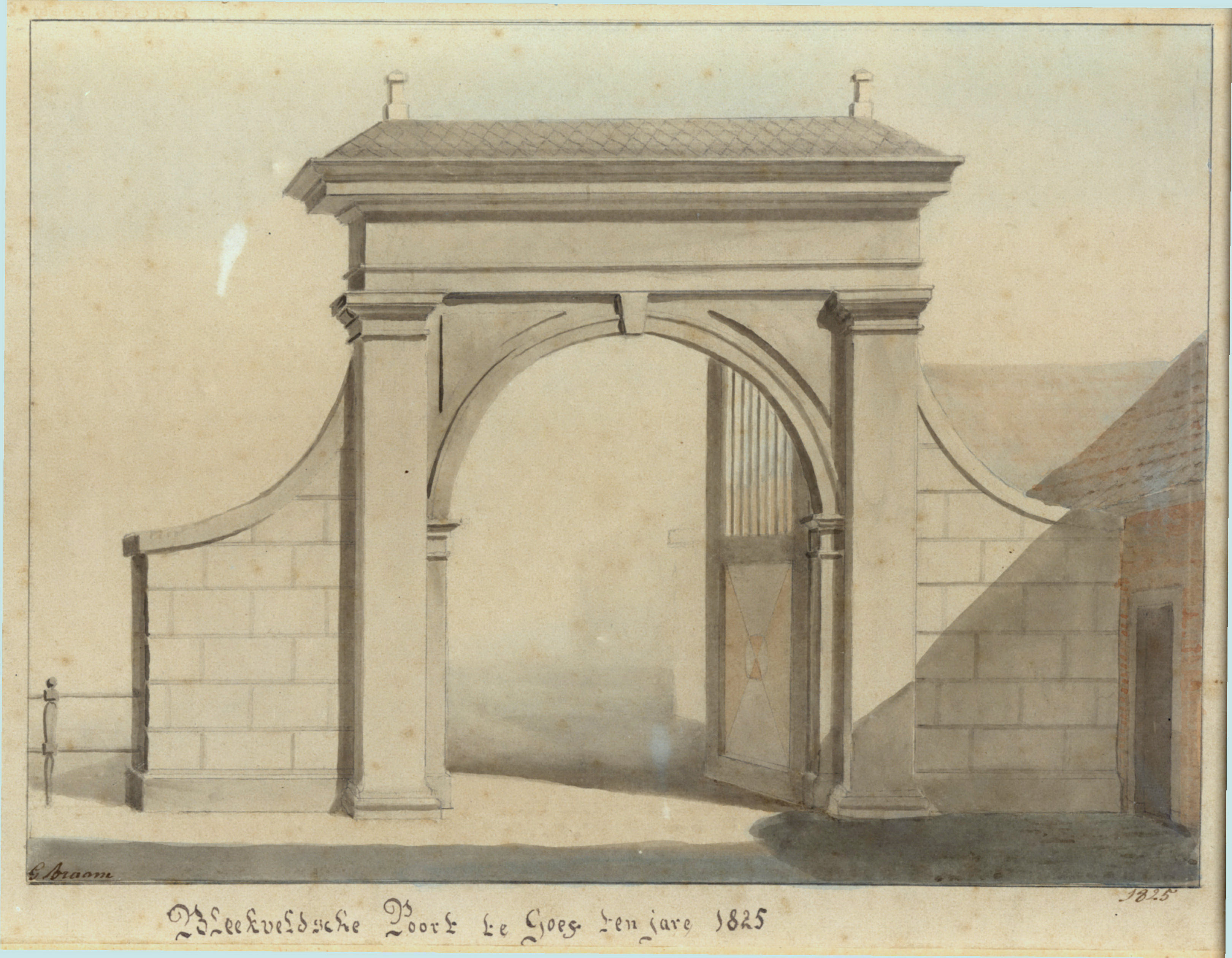 De Bleekveldsepoort in 1825, G. Braam. GAG.HTA.