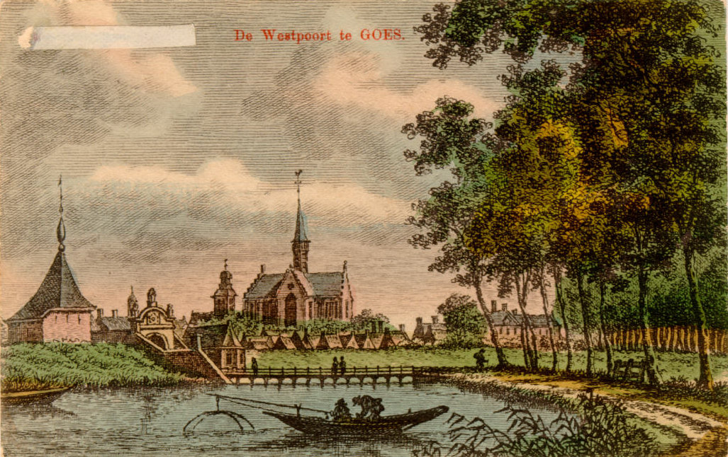 De Westpoort of 's-Heer Hendrikskinderenpoort, ca. 1750, met houten brug.