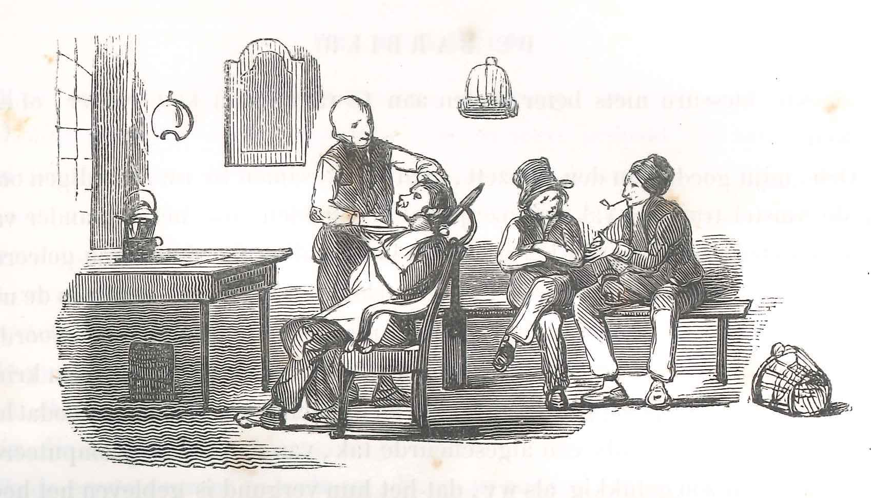 De barbier, met wachtende klanten, 'Karakterschetsen', 1841.