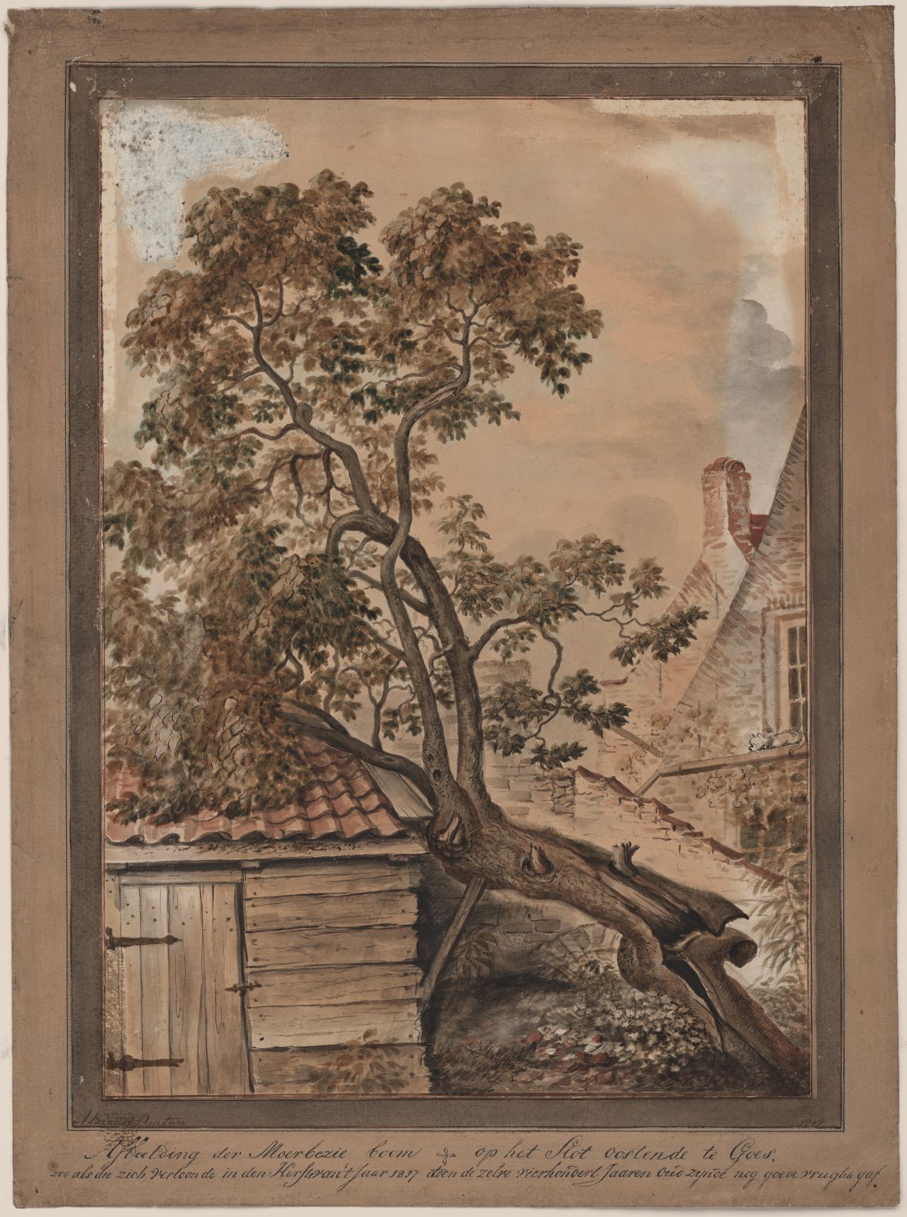 De beroemde moerbeiboom bij het slot. A. Brandt, 1817.