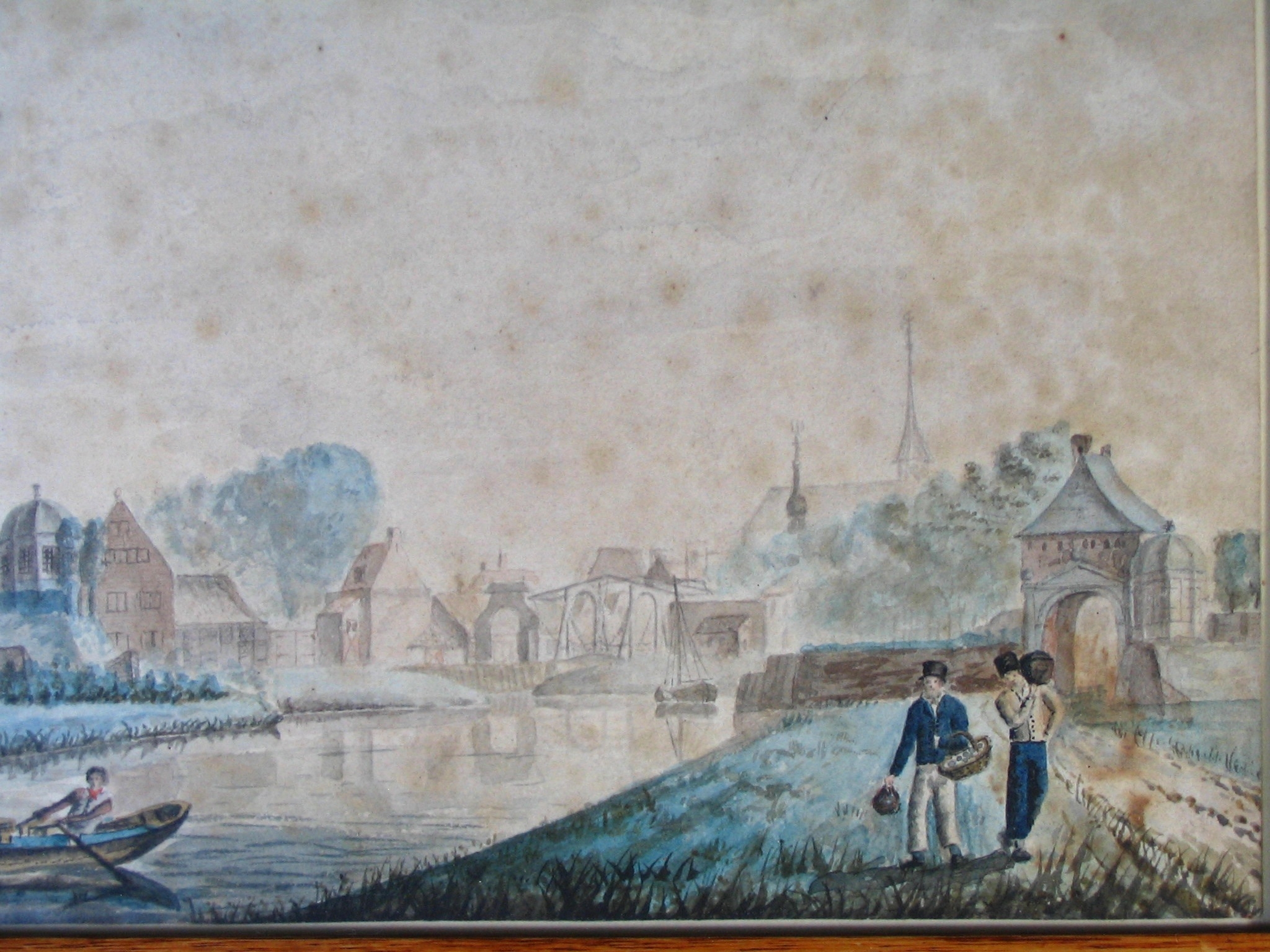 De haven met de Nieuwe Havenpoort en de weg naar Wilhelminadorp, detail van een schilderij door G. Braam, 1840. HMDB.