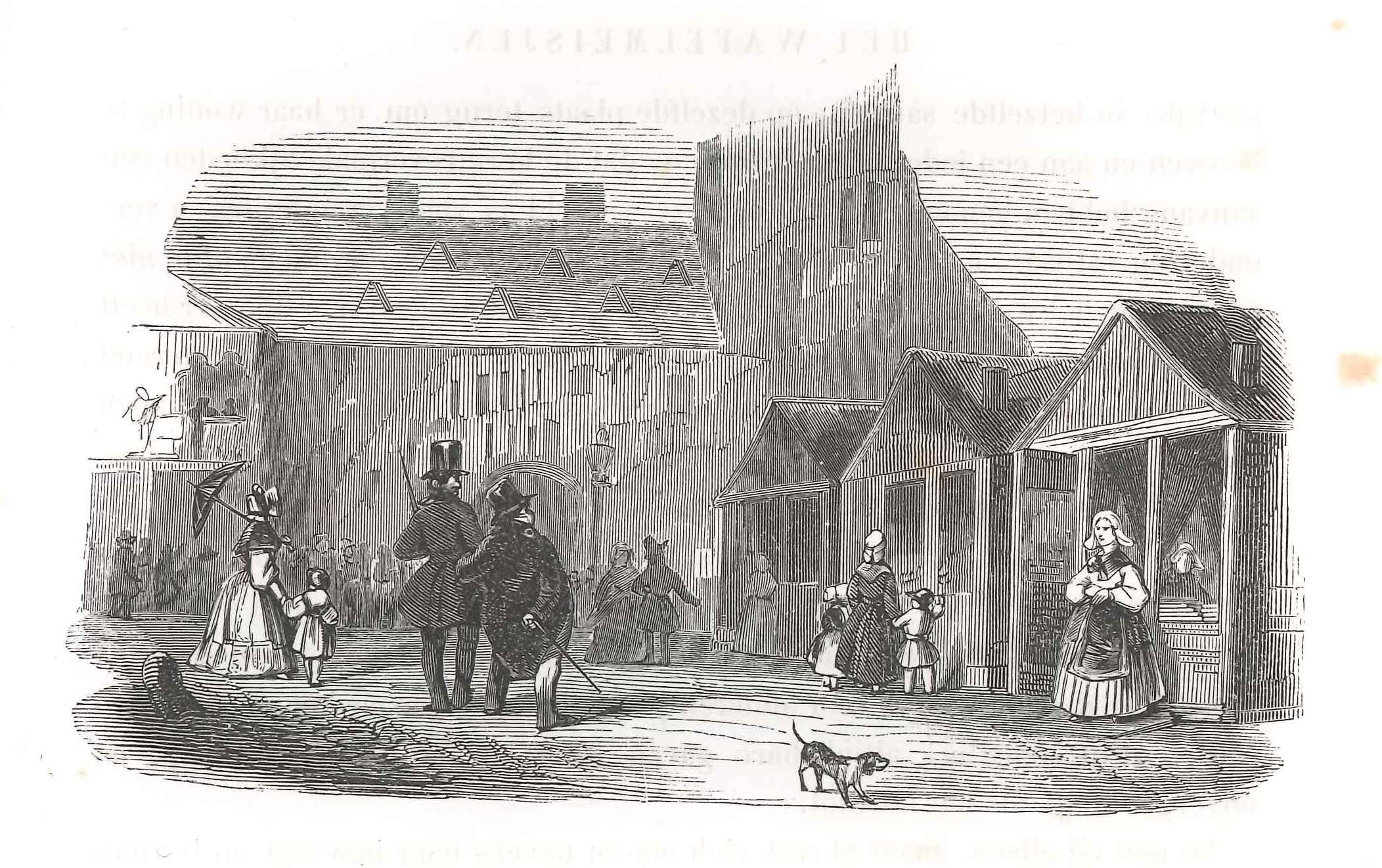 De kraam van het wafelmeisje. 'Karakterschetsen', 1841. HMDB.