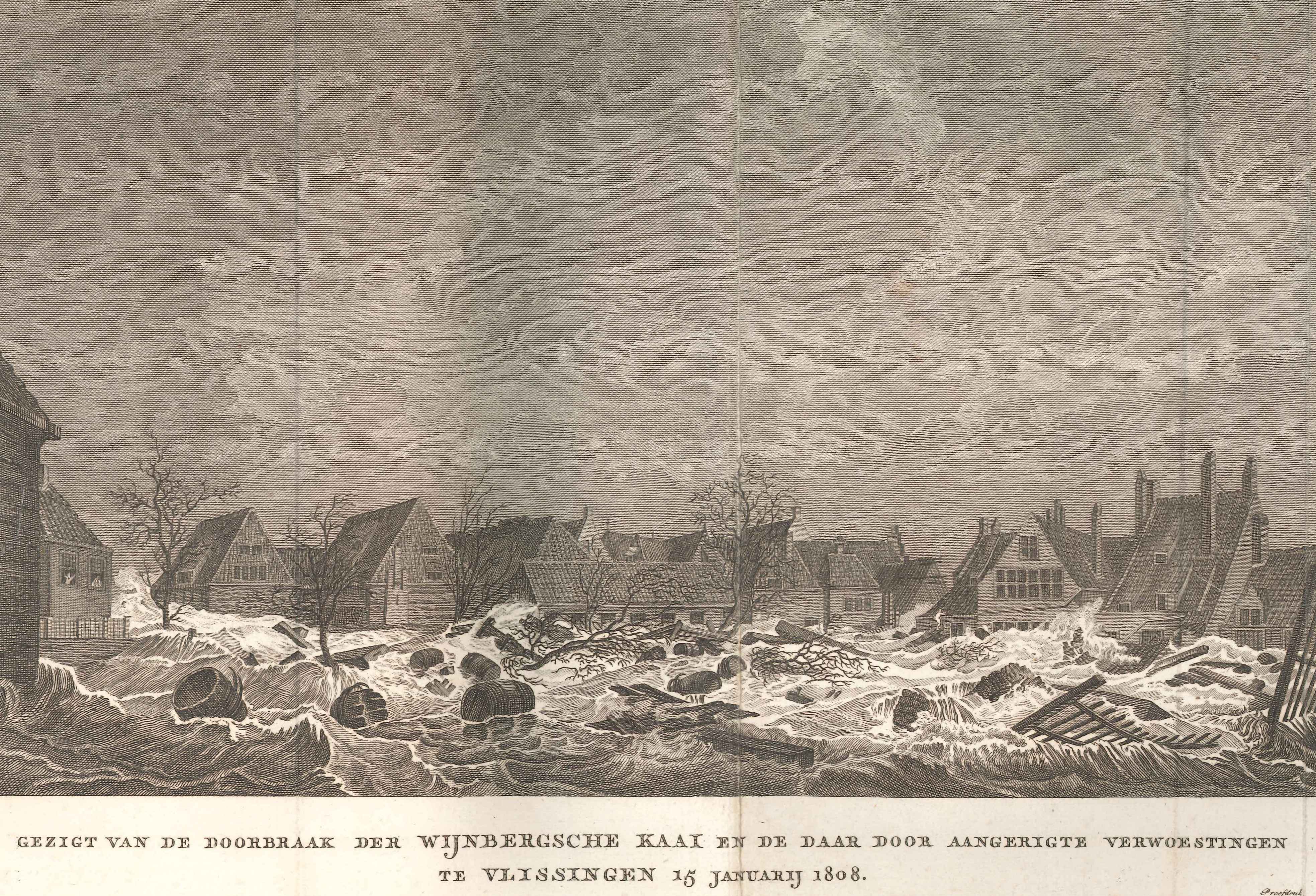 De overstroming van 1808 te Vlissingen bij de Wijnbergsekaai, uit S. van Hoek.