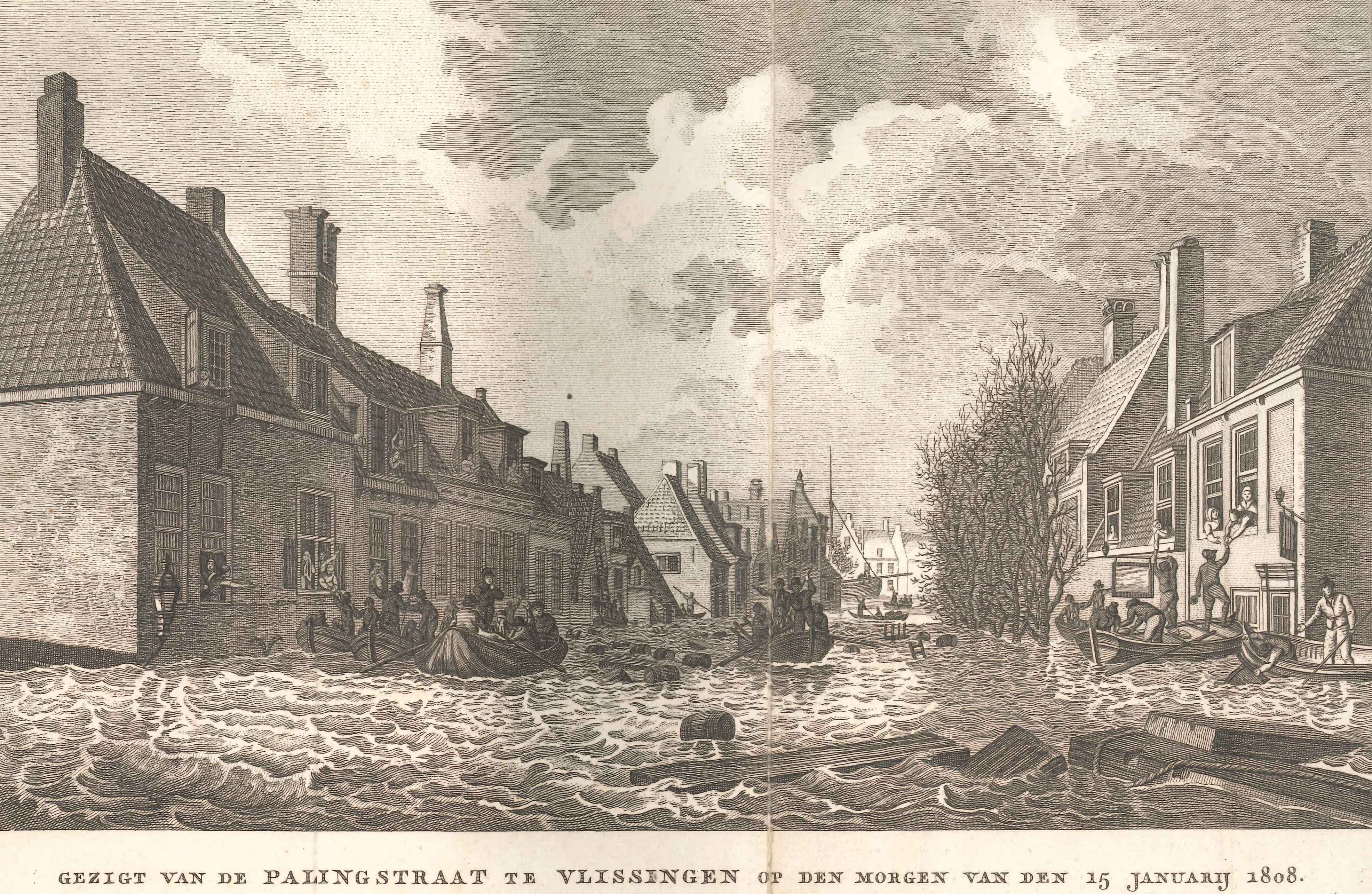 De overstroming van 1808 te Vlissingen in de Palingstraat, uit S. van Hoek.