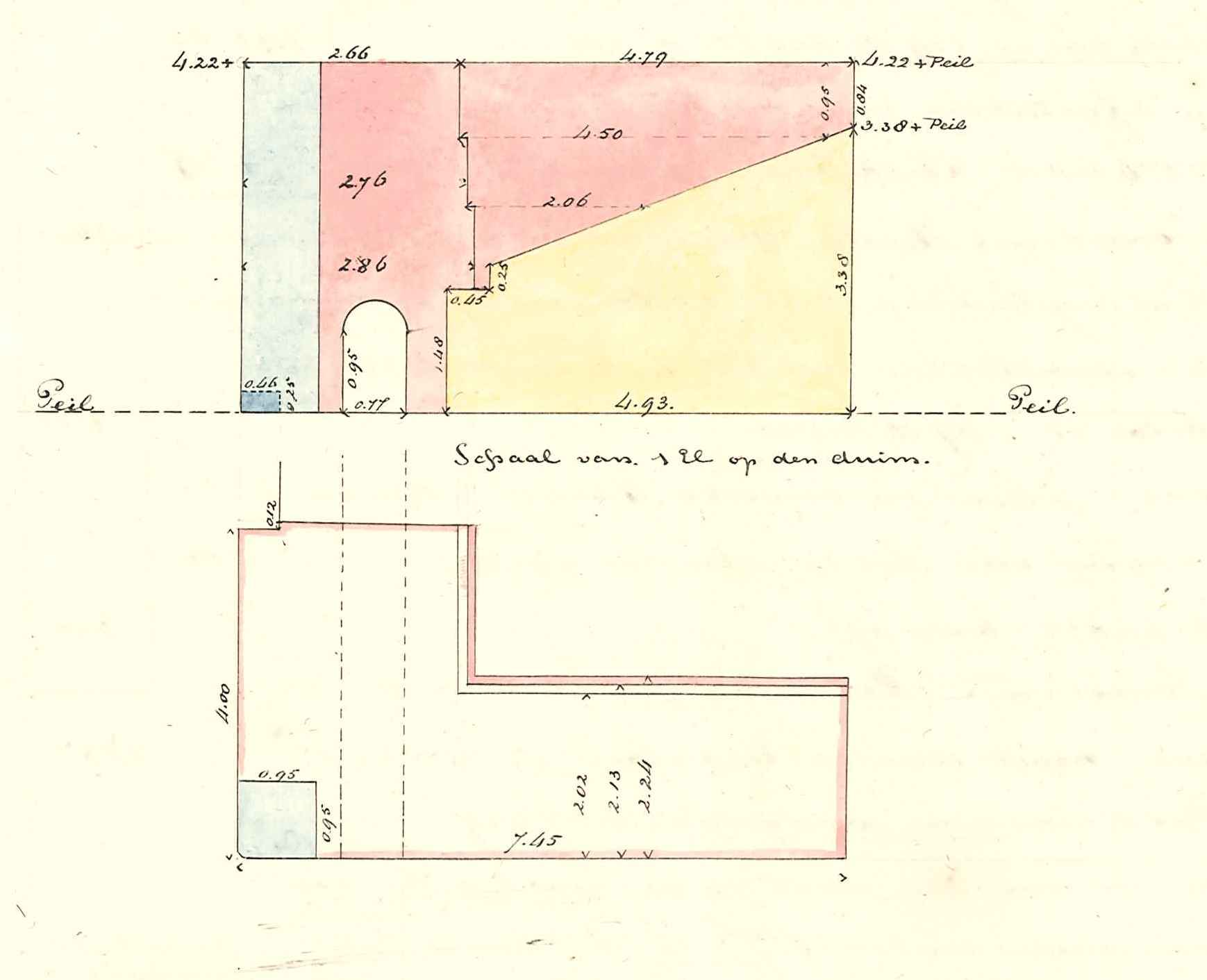 Detailtekening voor het herstellen van de sluis in het Goese Sas, 1852. GAG.AGG.inv.nr. 148, nr. 609.