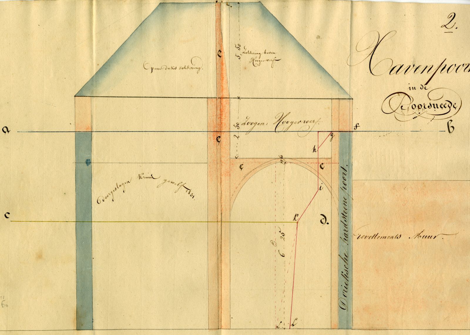 Doorsnede van de Nieuwe Havenpoort, 1833. GAG.ASG.inv.nr.  532.1, nr. 543-01.