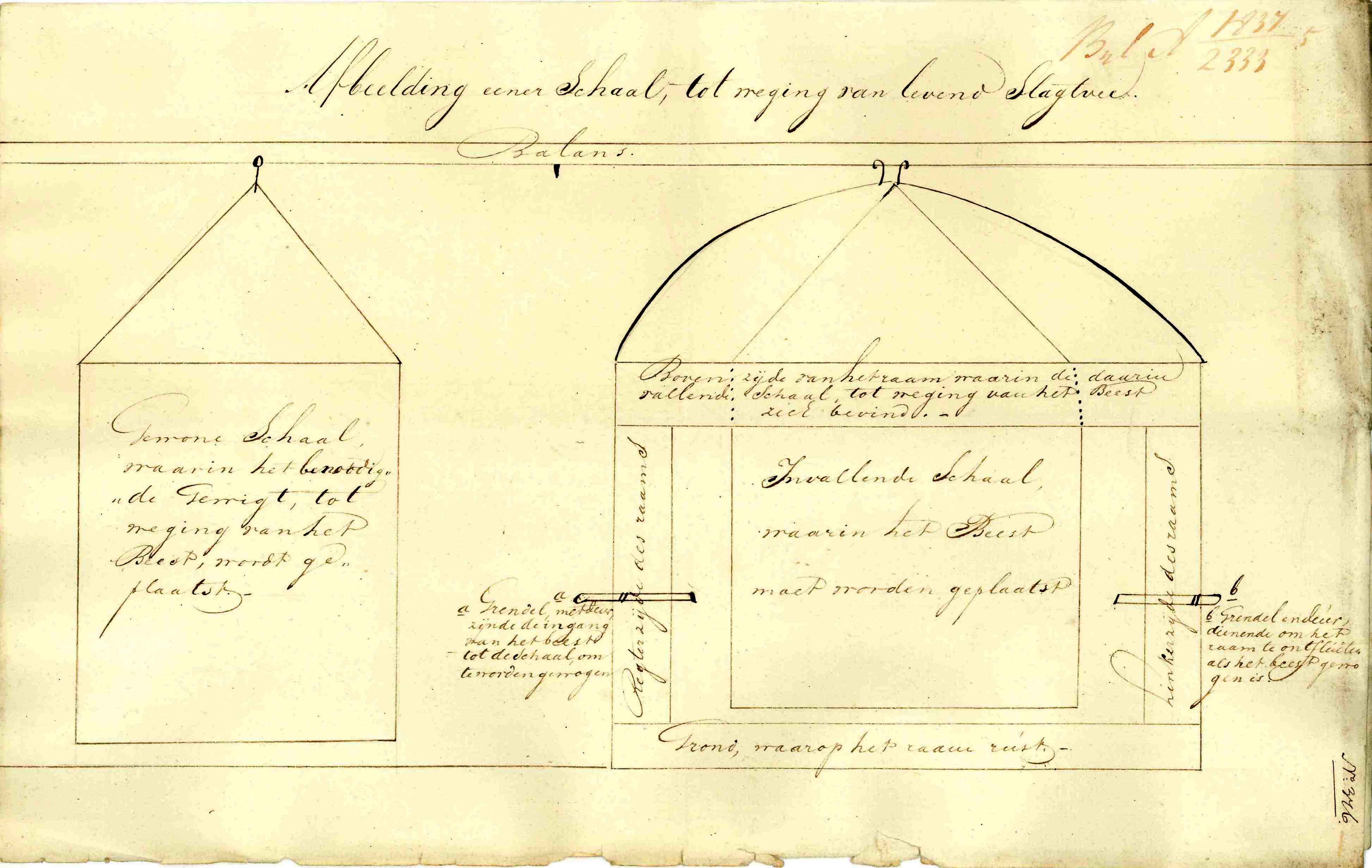 Doorsnede van een weegschaal voor vee, 1837. GAG.ASG.inv.nr. 549.2, nr. 376.