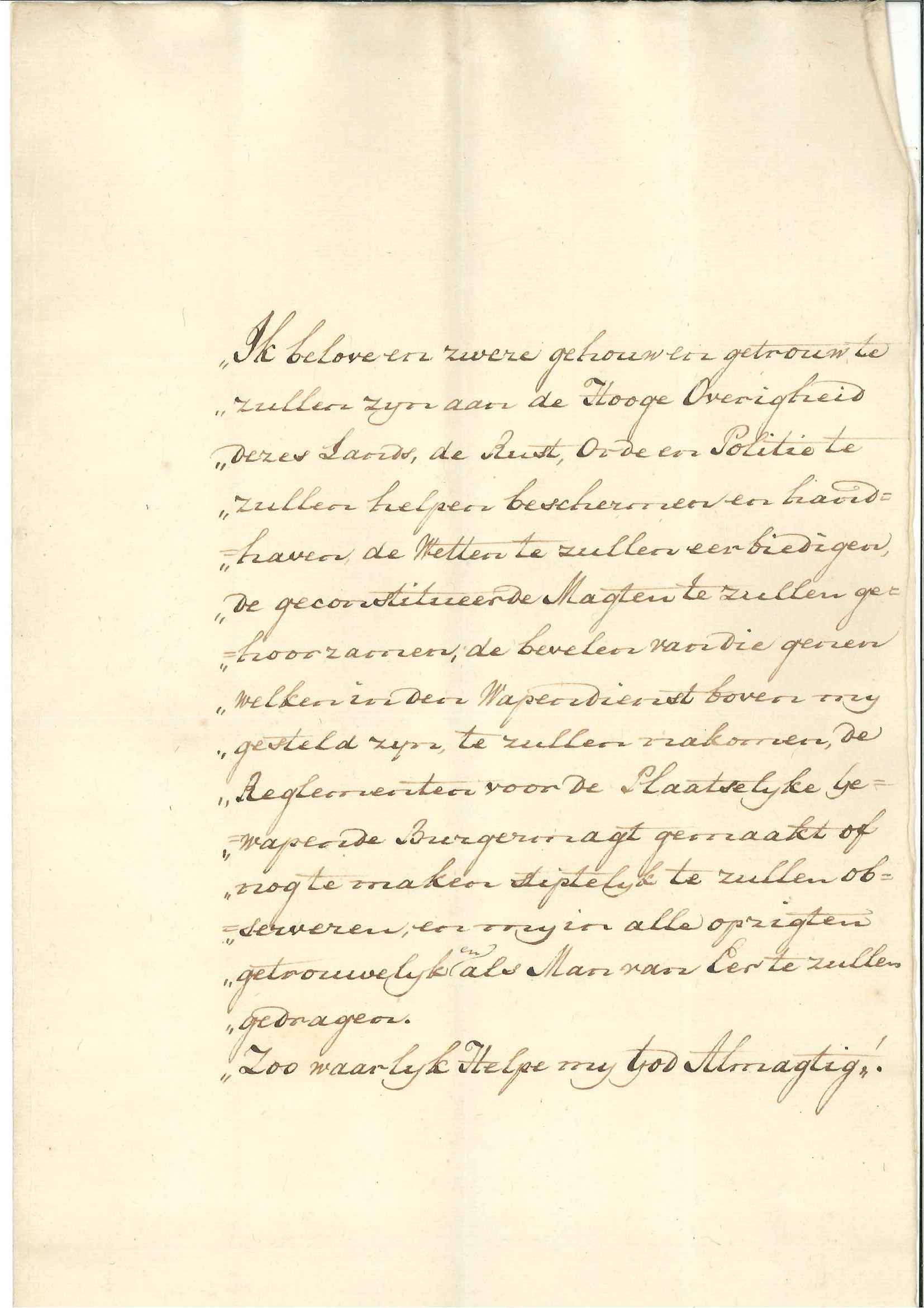 Eed van de burgerwacht, 1806.