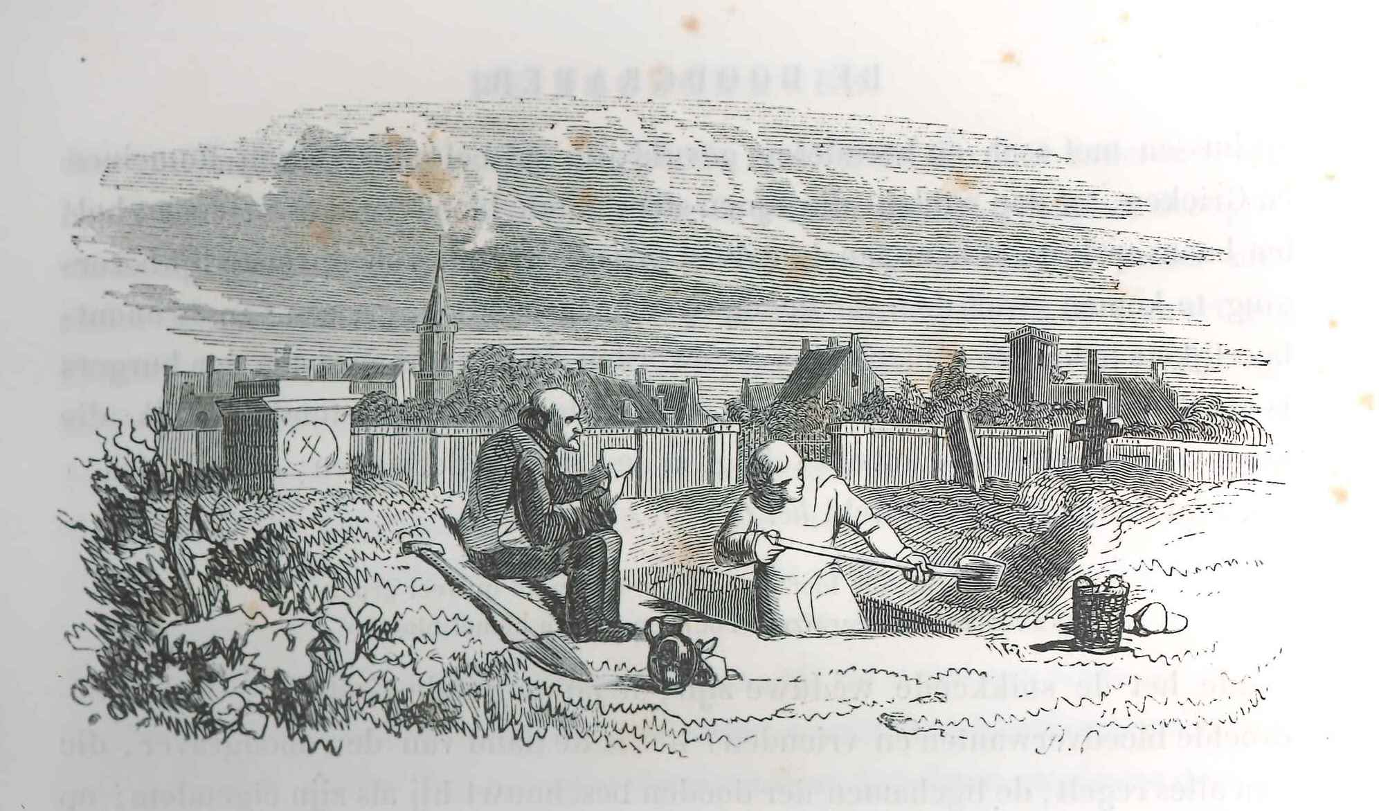 Een doodgraver aan het werk. 'Karakterschetsen', 1841. HMDB.