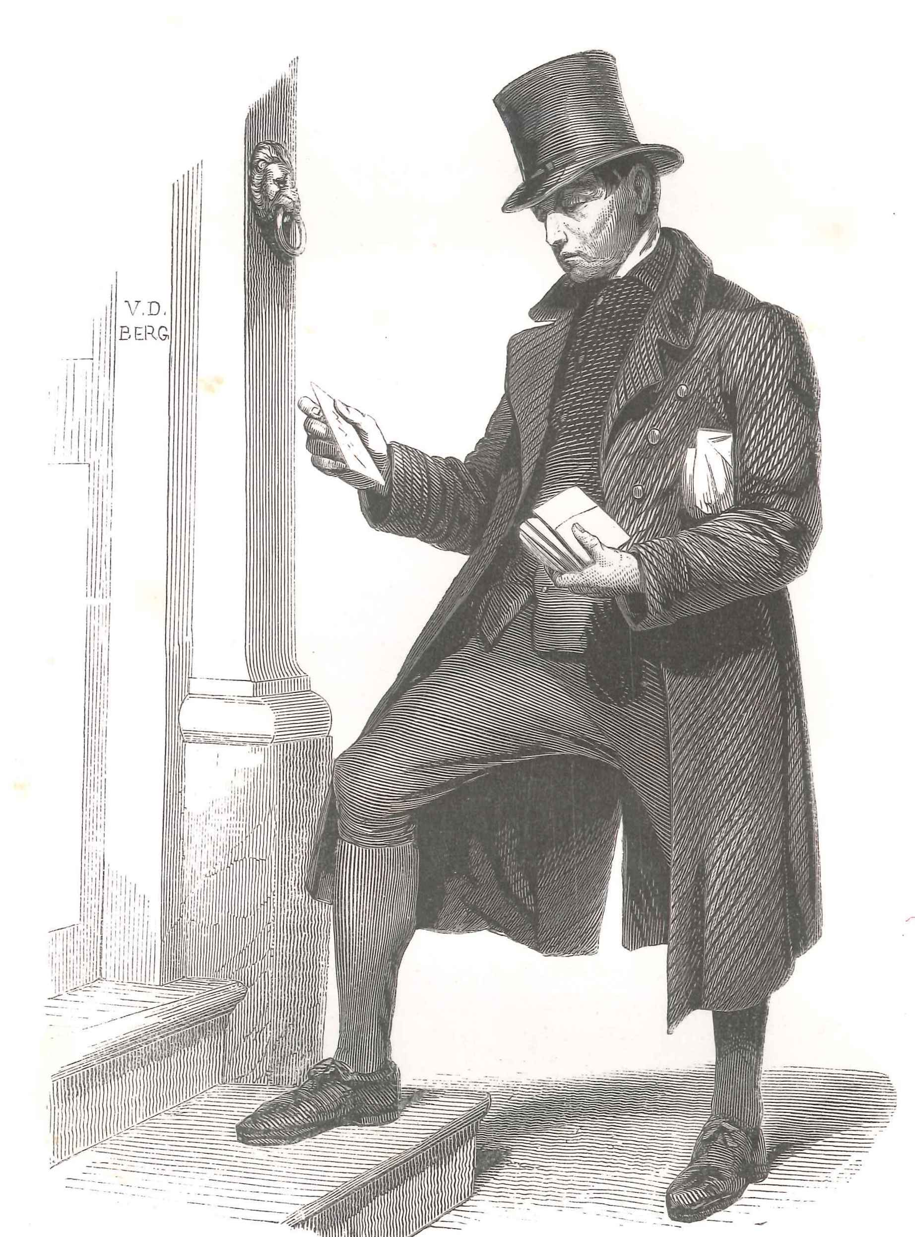 Een postbode. 'Karakterschetsen', 1841. HMDB.