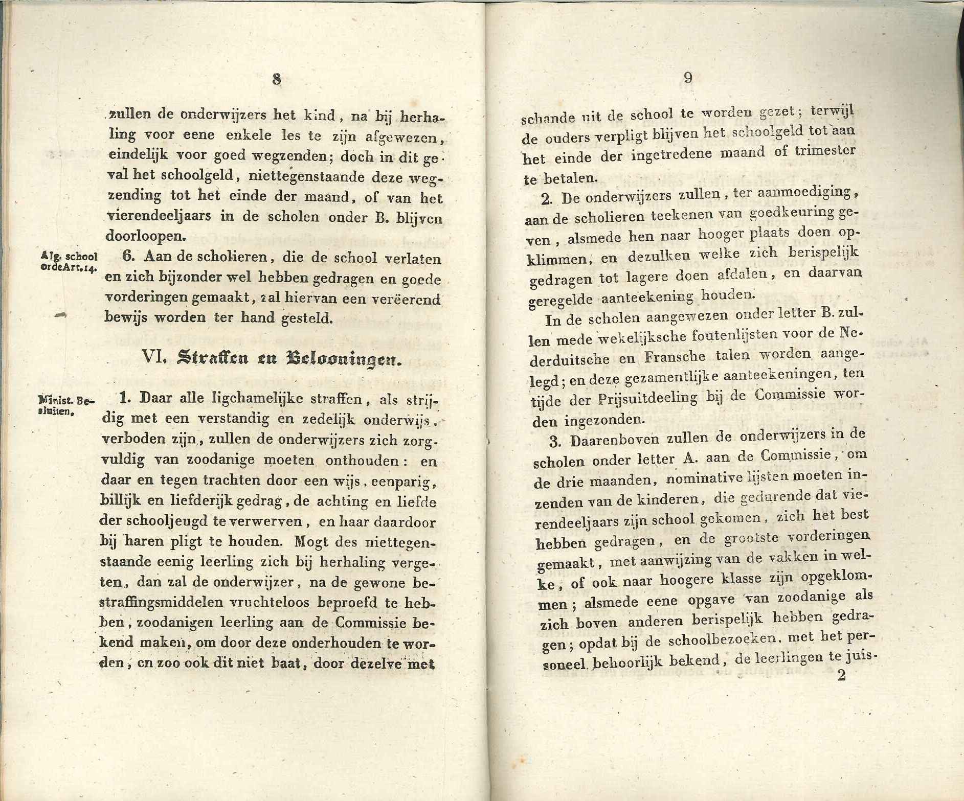 Fragment uit het reglement op de lagere scholen over het straffen van scholieren, 1837. GAG.ASG.inv.nr. 3286.